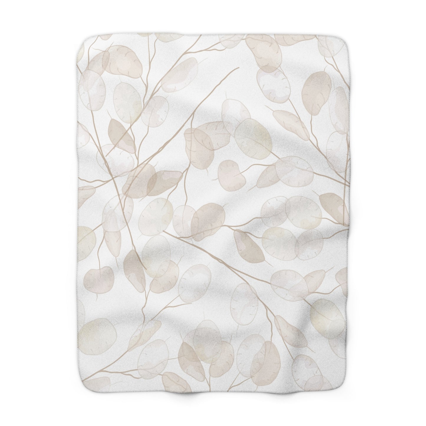 Cream & Beige Subtle Leaves Sherpa Fleece Blanket | Cozy Fall Throw | Neutral Home Decor | Soft Plush Blanket Gift | Warm Autumn Blanket