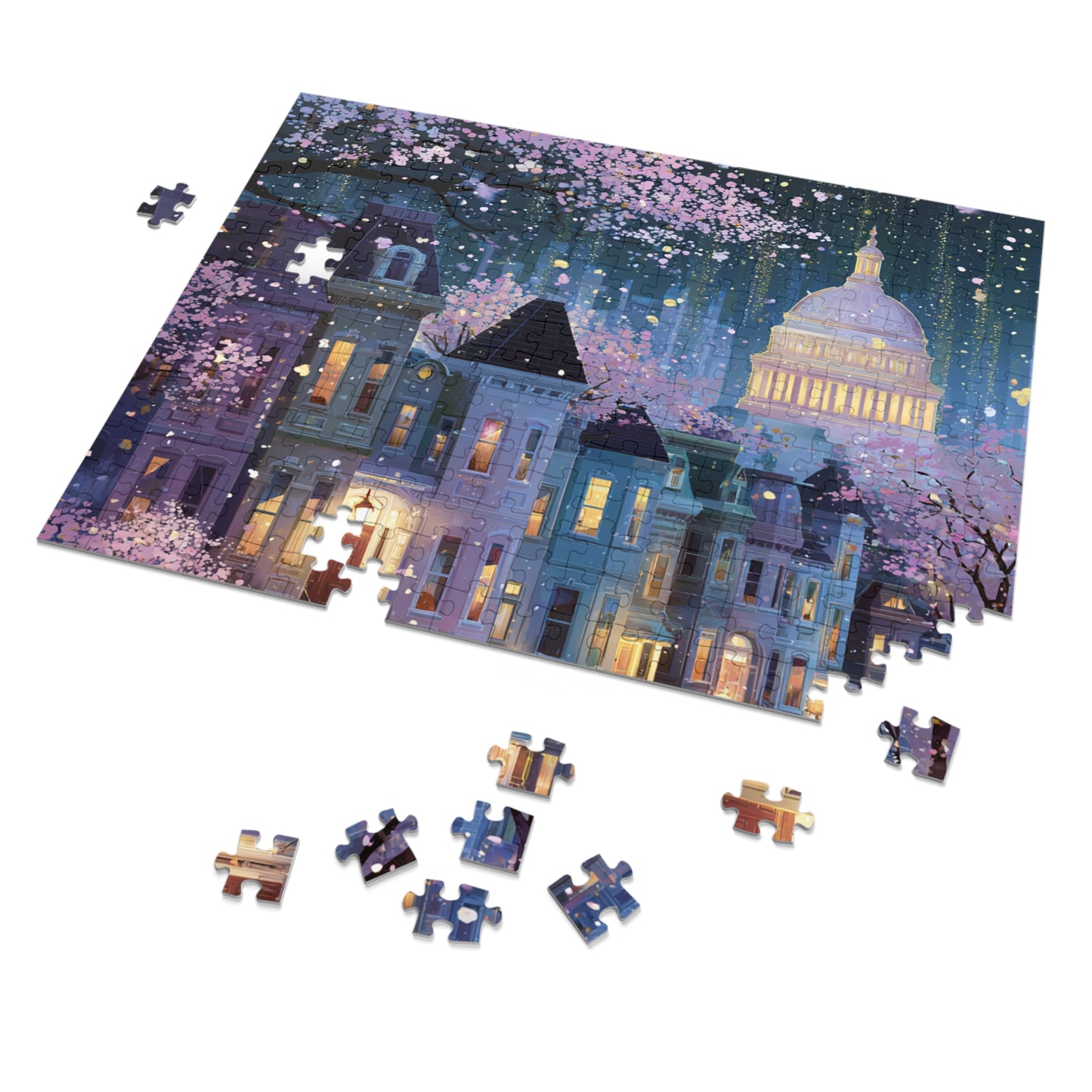 Whimsical Washington DC Cherry Blossom Puzzle – A Magical Springtime in the Nation’s Capital-Jigsaw Puzzle with Tin