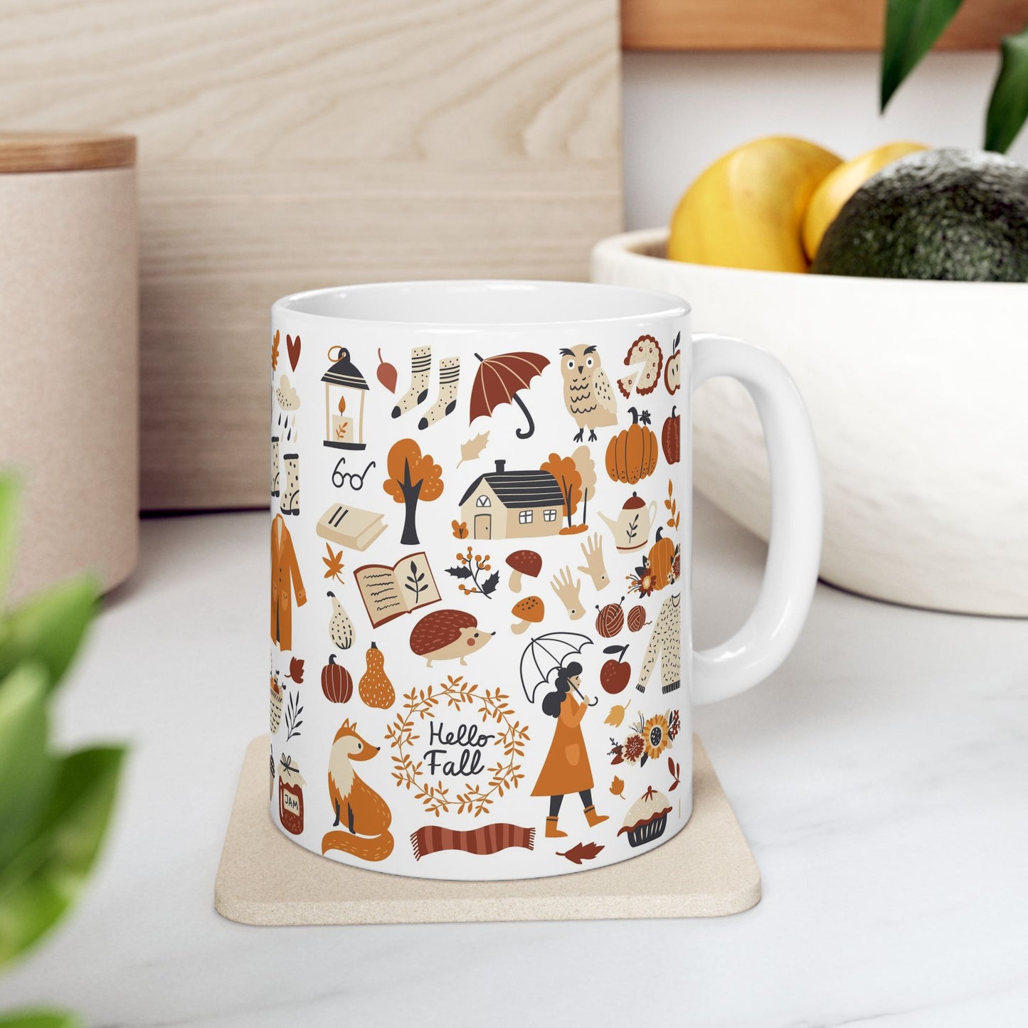 Cozy Autumn Ceramic Mug, Fall Coffee Cup, Pumpkin Spice Gift, Seasonal Kitchen Decor, Cute Fox Design, Perfect For Fall Celebrations