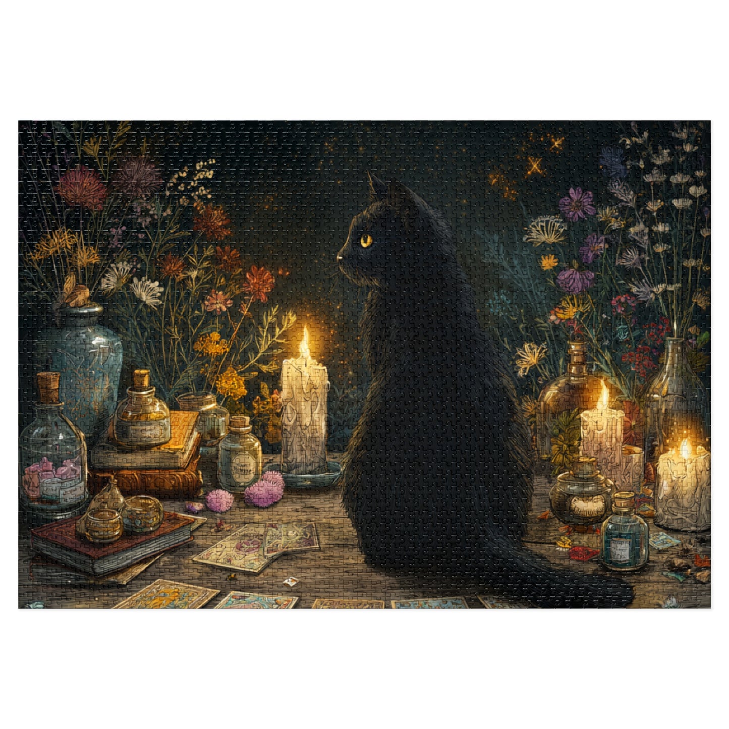 Mystical Black Cat Puzzle,  Enchanted Tarot, Candles & Herbs Jigsaw Puzzle in Gift Tin - Mystical Vibes, Halloween Gift. Gothic Gift