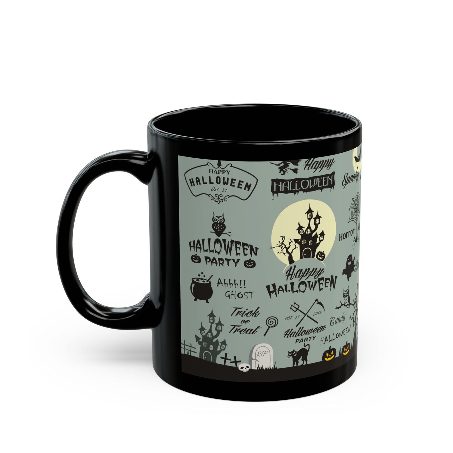 Halloween-Themed Black Mug, Spooky Coffee Cup, Ideal for Halloween Parties, Boo Lover Gift, Autumn Decor