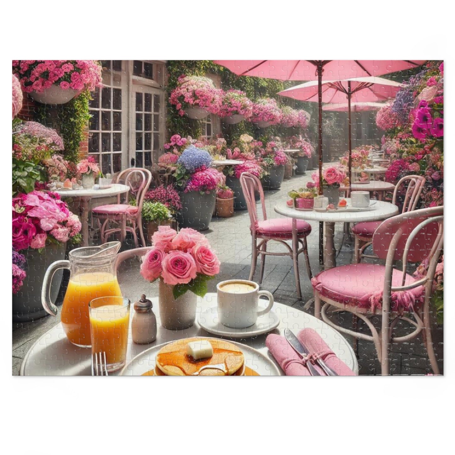 Blooming Café Bliss: Pancakes In Paradise- Jigsaw Puzzle