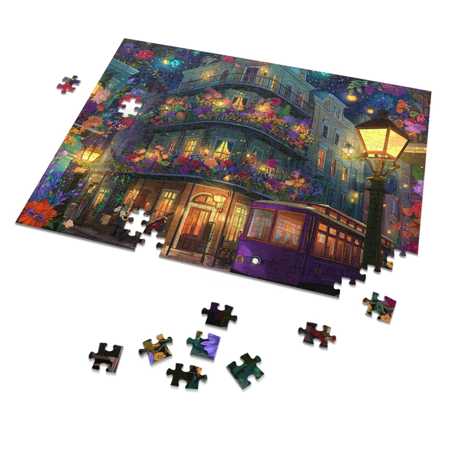 Whimsical Floral New Orleans Puzzle – A Colorful French Quarter Adventure Jigsaw Puzzle with Tin