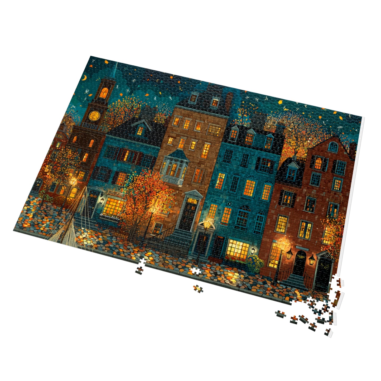 Whimsical Pennsylvania Fall Neighborhood Puzzle – A Cozy Autumn Escape Jigsaw Puzzle with Tin