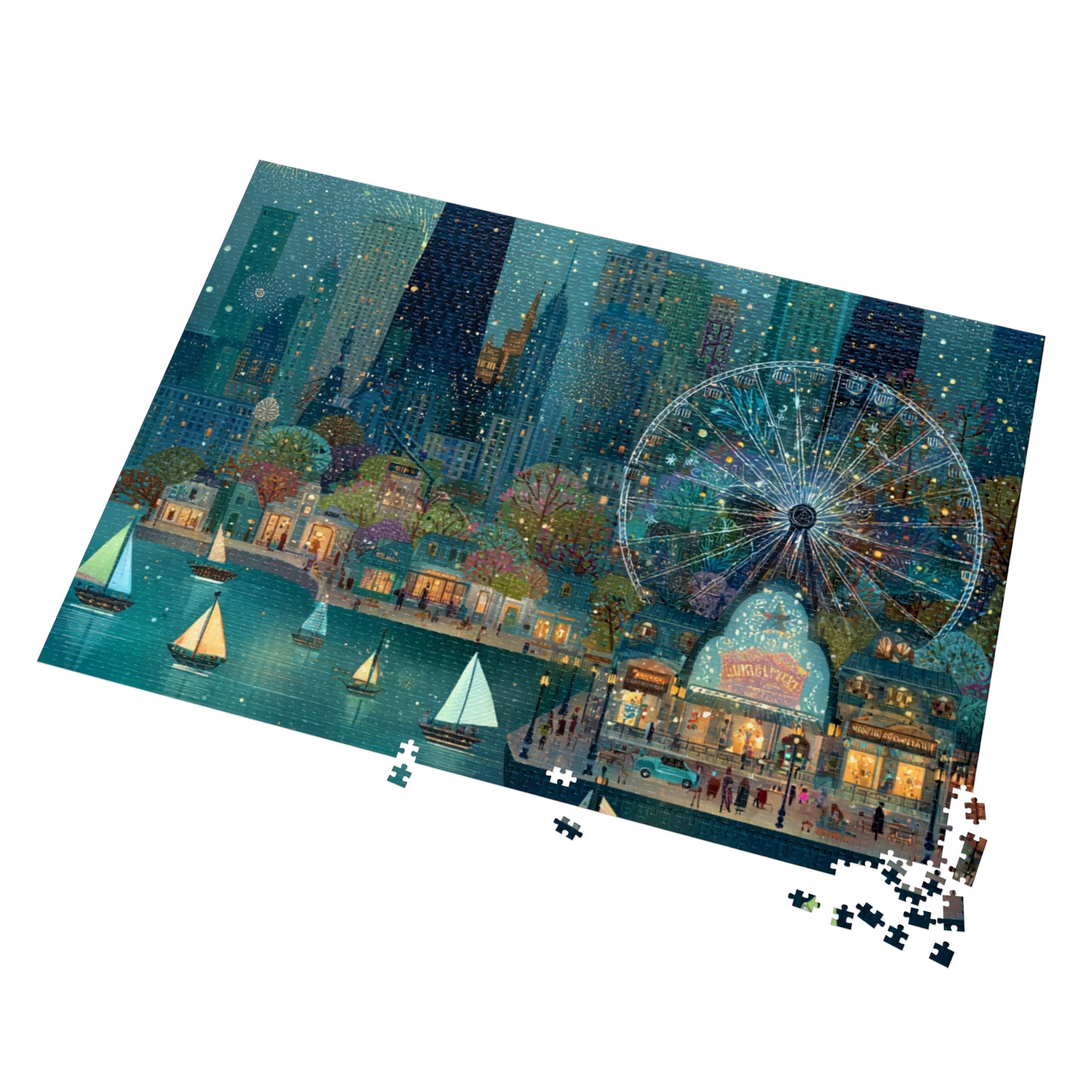 Seattle Waterfront Whimsical Jigsaw Puzzle with Tin