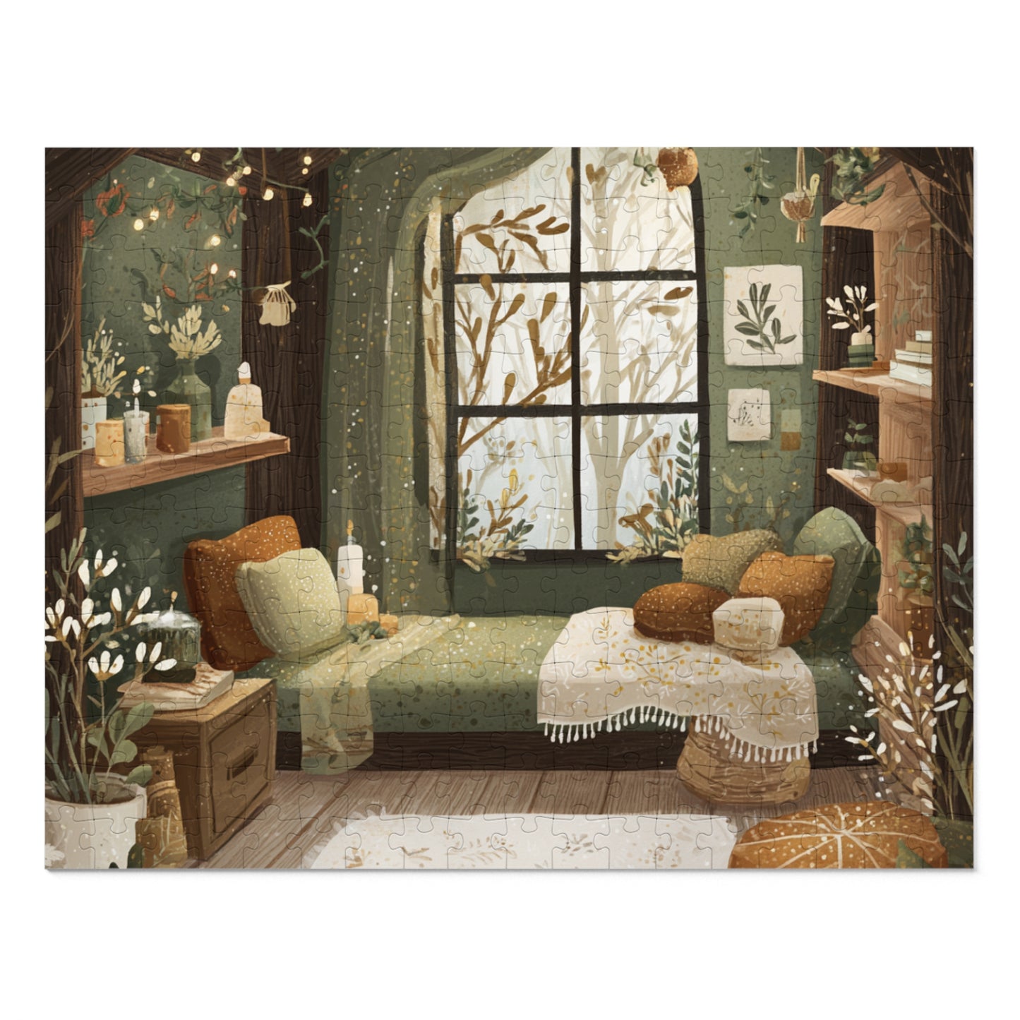 Cozy Green Living Room Reading Nook Jigsaw Puzzle (with Tin)