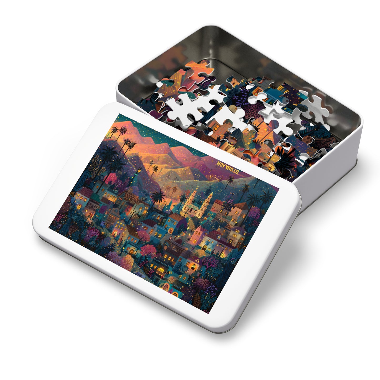 Los Angeles: The Magic of Hollywood Jigsaw Puzzle with Tin