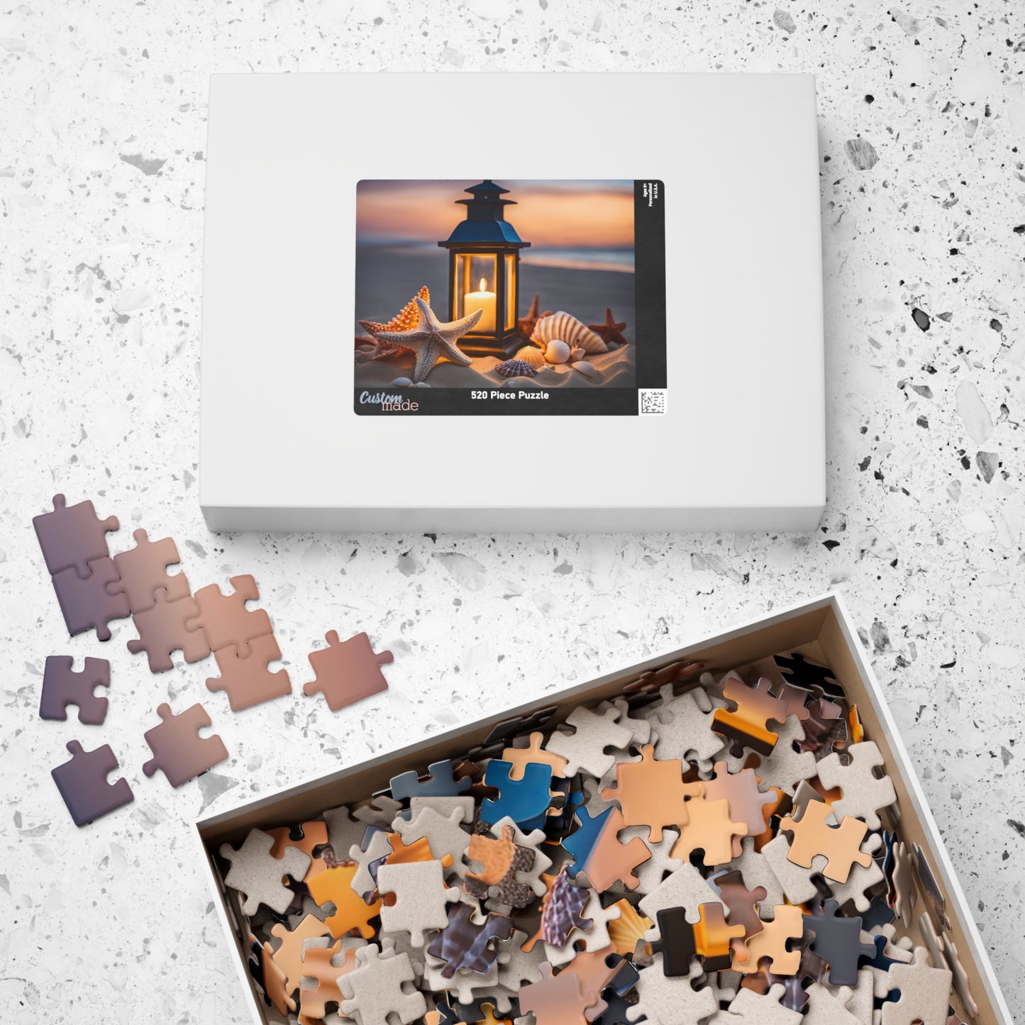 Serenity with Seashells and Lantern, Coastal Decor, Gift for Ocean Lovers, Family Game Night