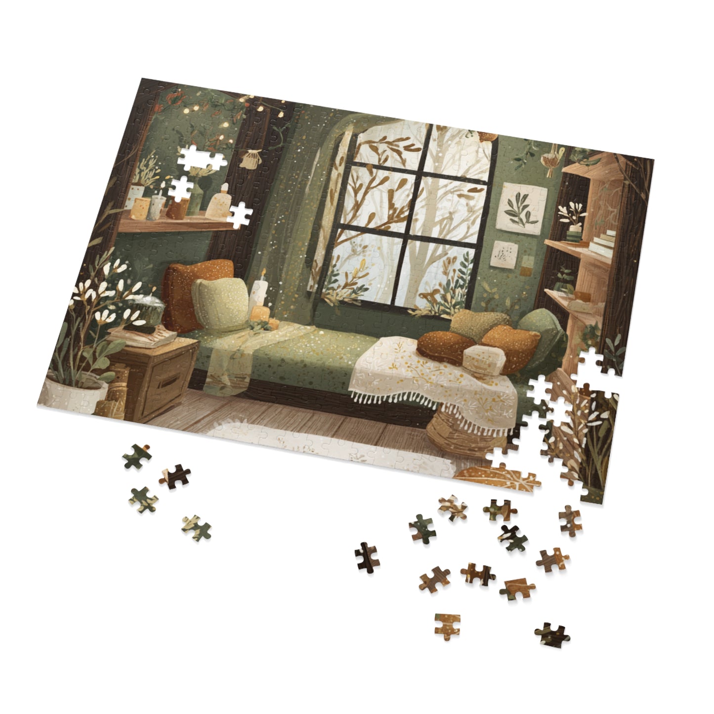 Cozy Green Living Room Reading Nook Jigsaw Puzzle (with Tin)