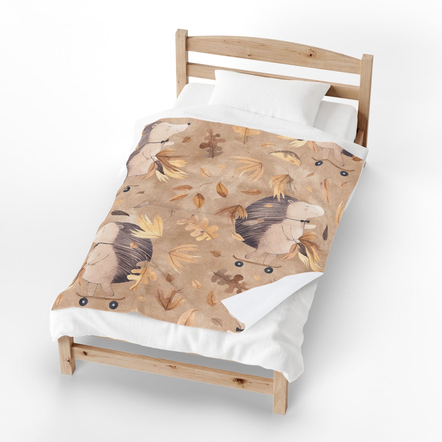 Hedgehog Skate Velveteen Plush Blanket – Cute Woodland Animal Throw for Kids & Cozy Autumn Decor