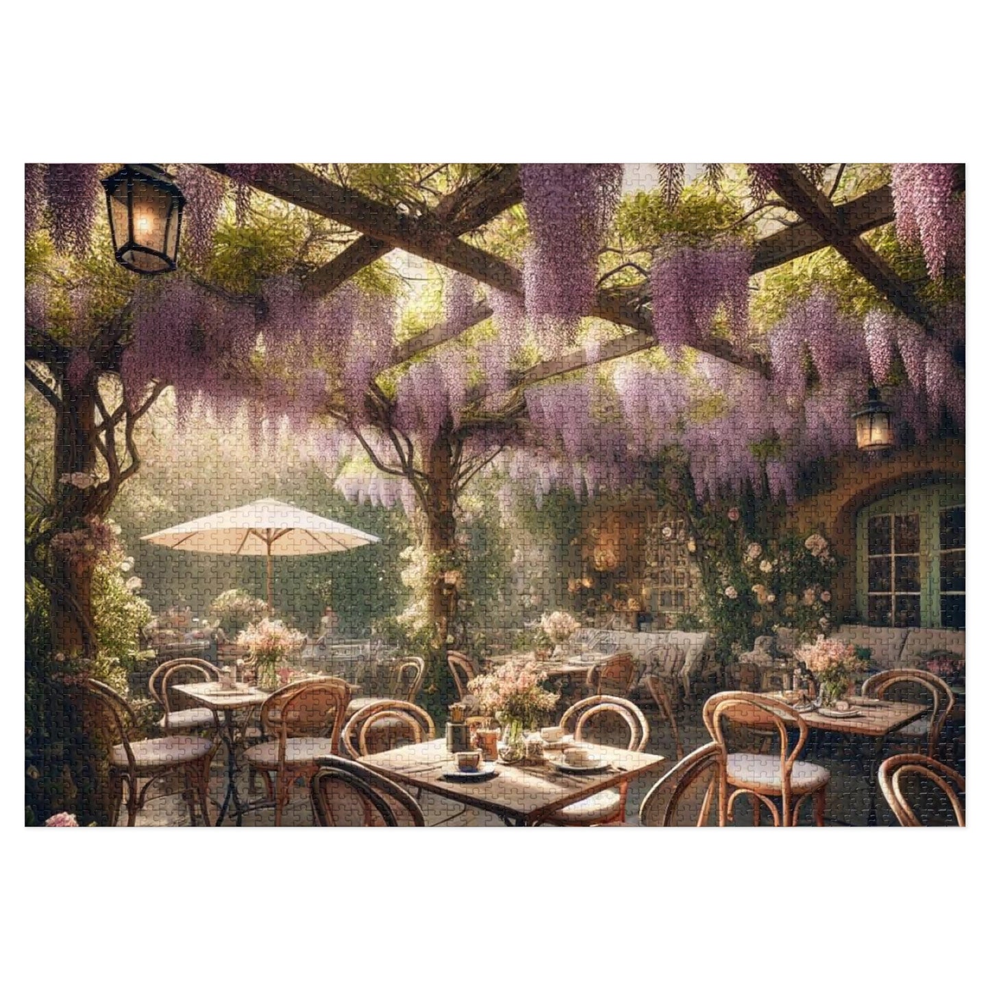 Wisteria Whispers Jigsaw Puzzle – Enchanted Café Scene, Cozy Indoor Activity, Gift for Puzzle Lovers, Relaxing Art Puzzle