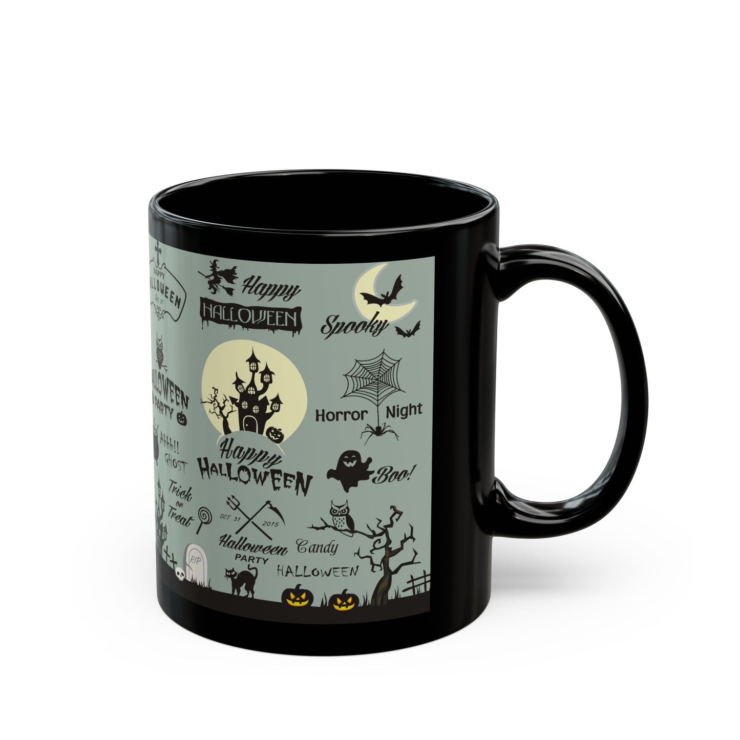 Halloween-Themed Black Mug, Spooky Coffee Cup, Ideal for Halloween Parties, Boo Lover Gift, Autumn Decor