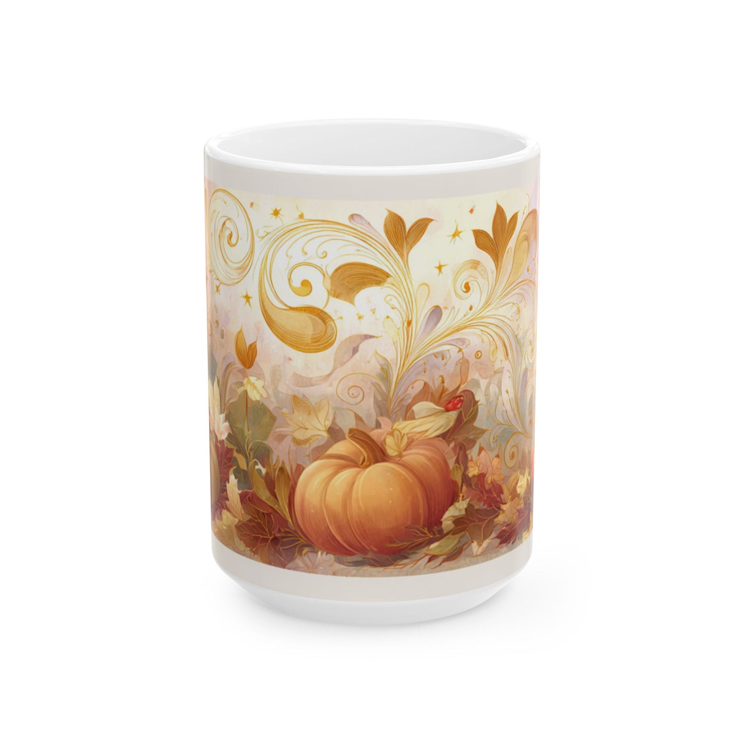 Whimsical Thanksgiving Mug, Pumpkin & Turkey Design, Autumn Coffee Cup, Festive Fall Decor, Harvest Gift, 11 oz and 15 oz Mugs