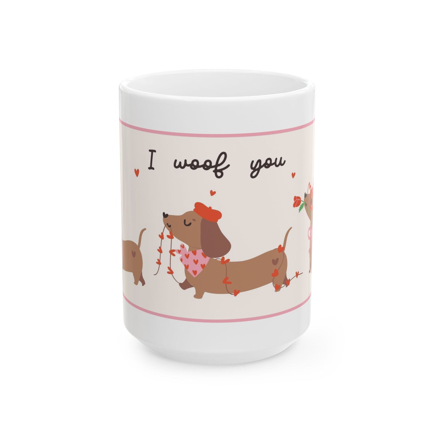 Cute Dachshund Mug, I Woof You Sausage Dog Coffee Cup, Funny Wiener Dog Lover Gift, Dog Mom Mug, 11oz and 15oz