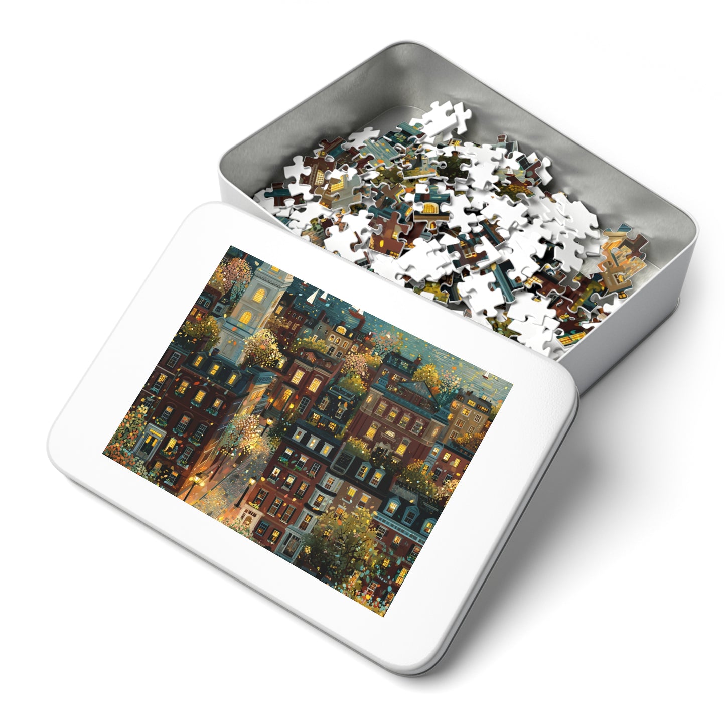 Whimsical Boston Puzzle – A Magical New England Adventure Jigsaw Puzzle with Tin