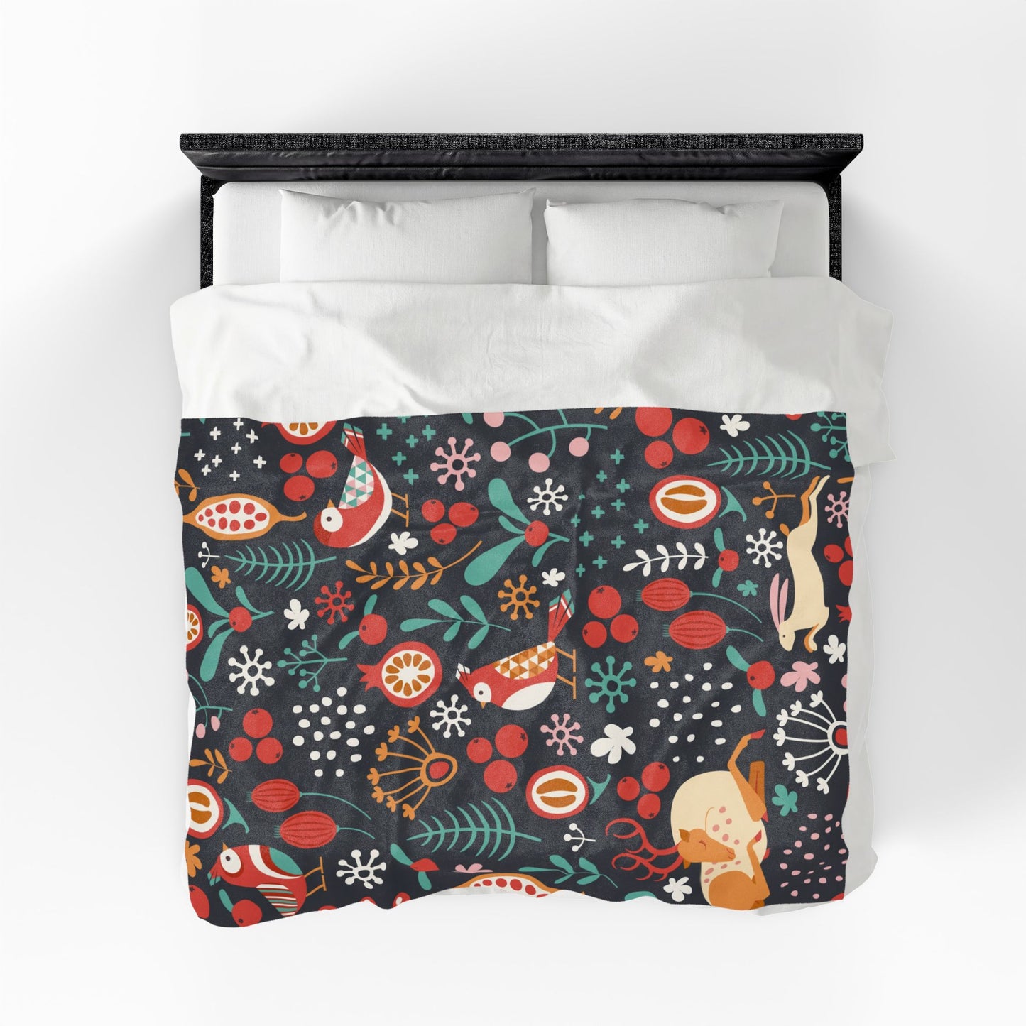 Velveteen Plush Blanket — Whimsical Forest Animals & Berries Throw