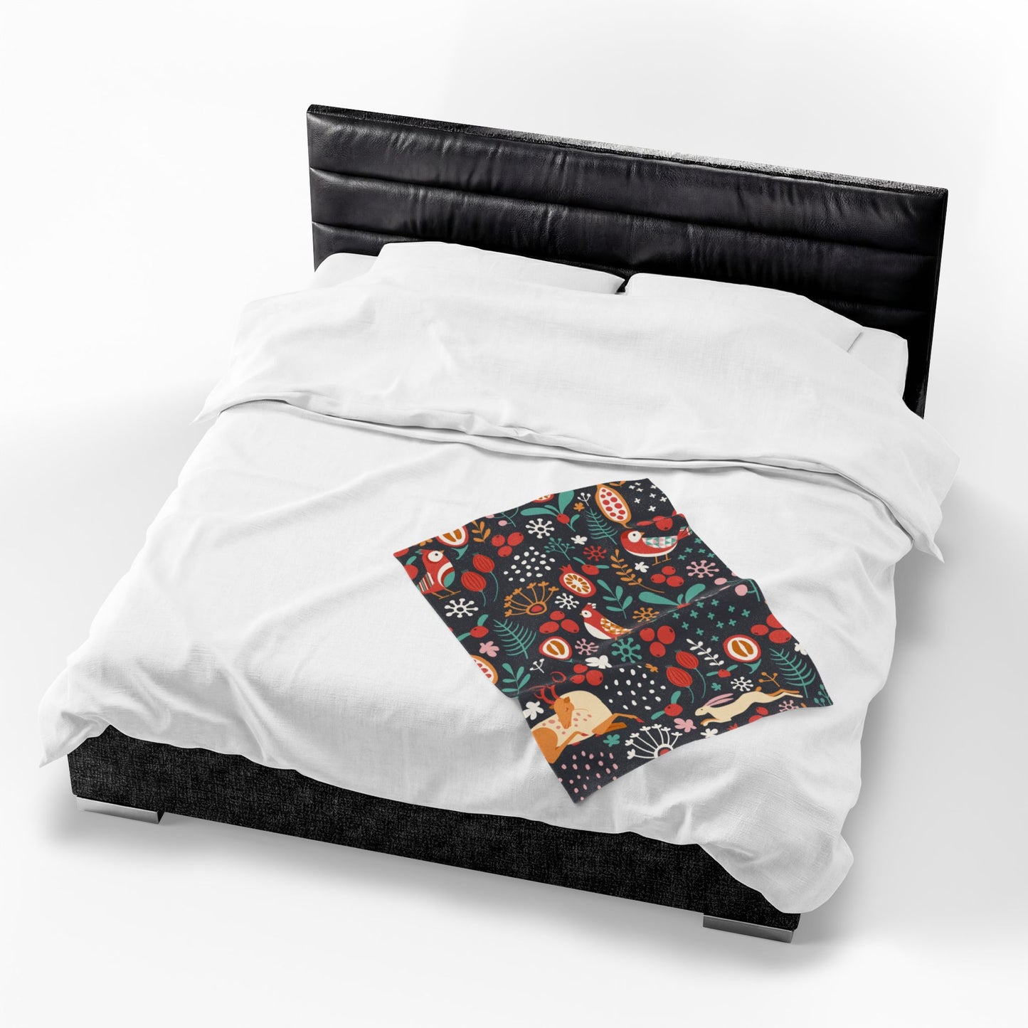 Velveteen Plush Blanket — Whimsical Forest Animals & Berries Throw