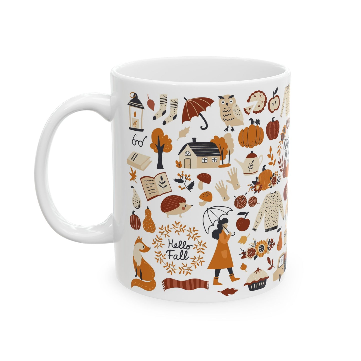 Cozy Autumn Ceramic Mug, Fall Coffee Cup, Pumpkin Spice Gift, Seasonal Kitchen Decor, Cute Fox Design, Perfect For Fall Celebrations