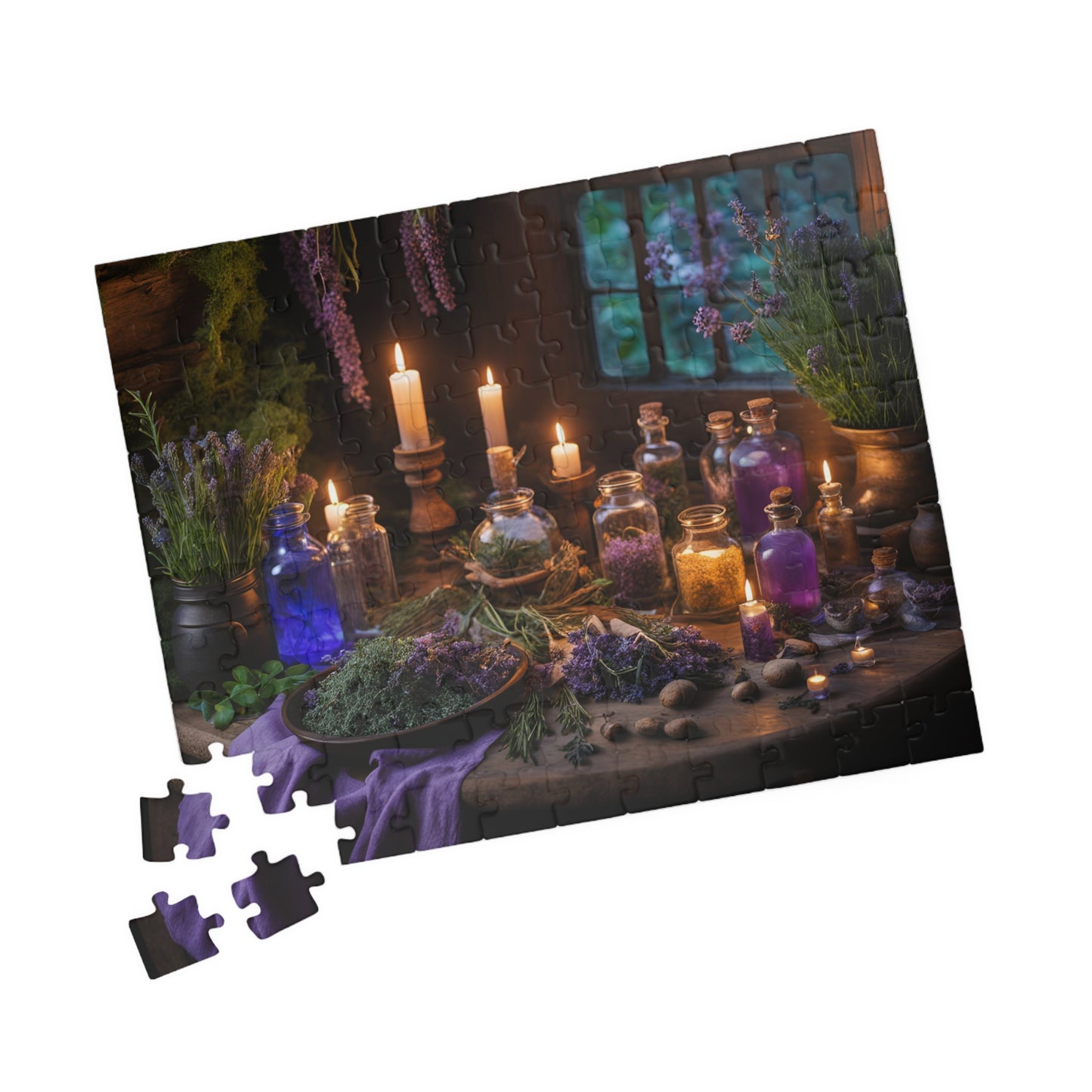 The Witchs Magic Puzzle (110, 252, 520, 1014-piece), Enchanted witchcraft jigsaw puzzle with potions, herbs, and candles