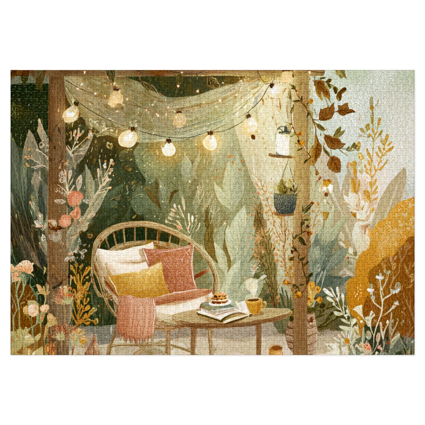 Cozy Fairy Light Outdoor Scene Jigsaw Puzzle (with Tin) — 500-Piece Relaxing Garden Puzzle