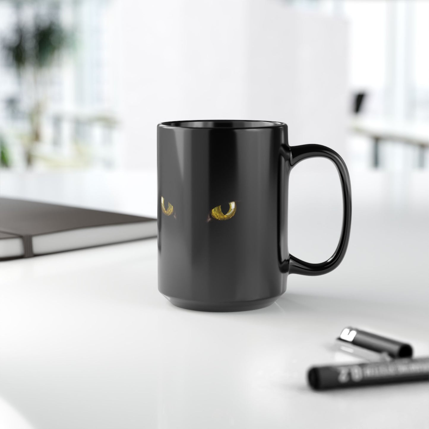 Yellow Cat Eyes Black Mug, Halloween Coffee & Tea Mug, Black Mug 11 oz and 15 oz, Perfect gift for Cat Lovers