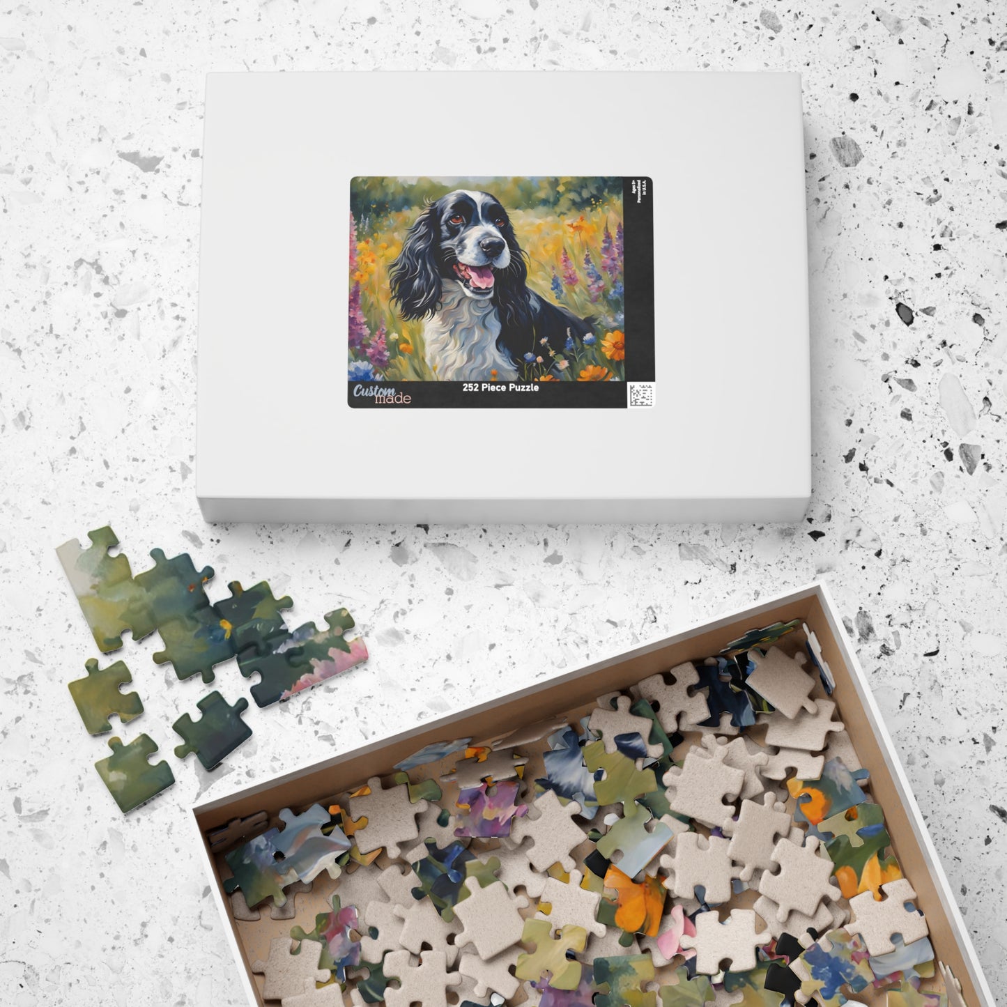Beautiful Black and White Parti Cocker Spaniel Dog Puzzle - 110, 252, 520, 1014-piece, Perfect Gift for Dog Lovers