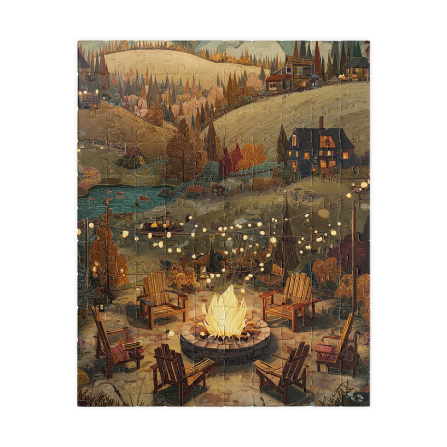 Countryside Fire Pit Puzzle | Cozy Autumn Campfire Scene | Family Game Night | Nature Gift | Jazz N’ Coffee Puzzles