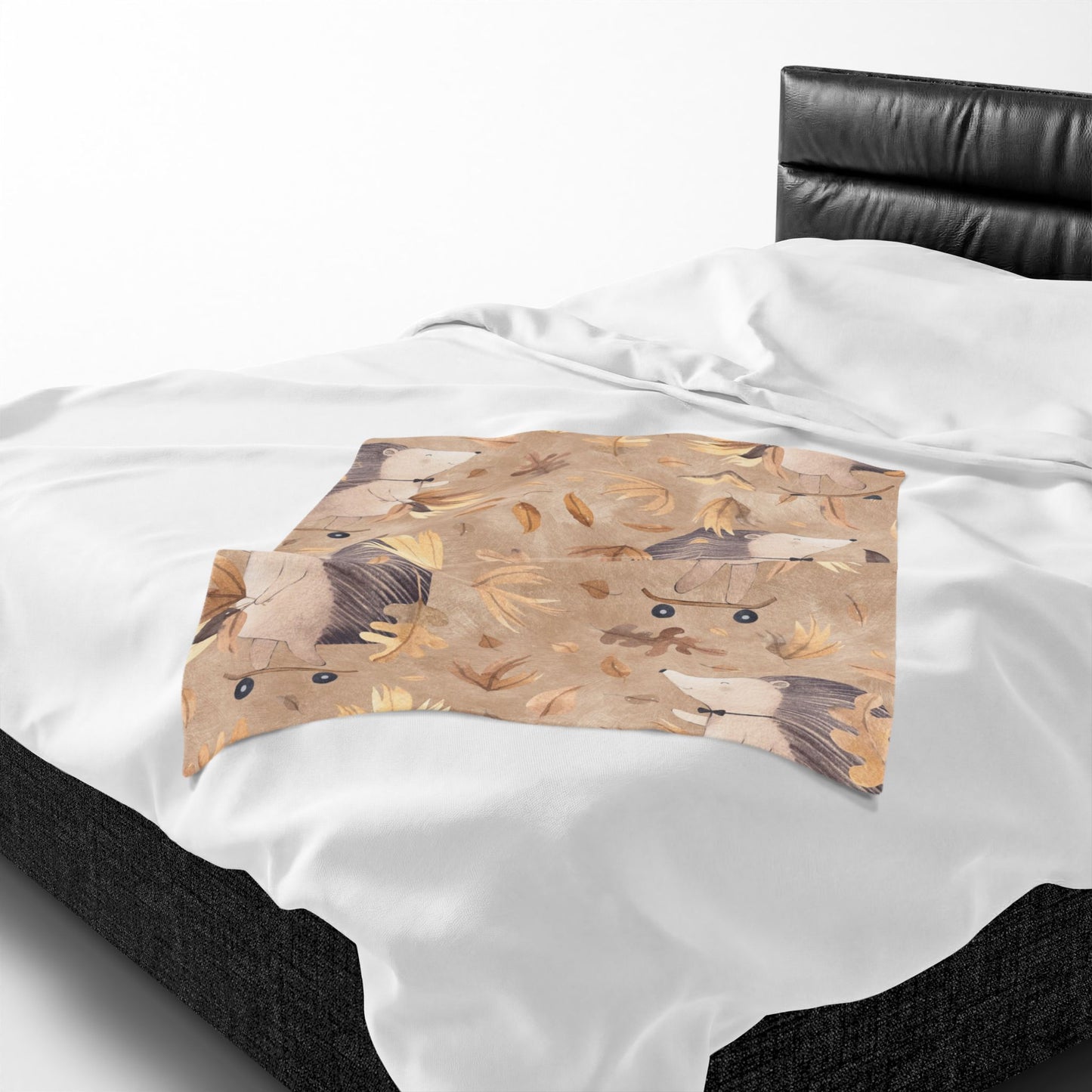 Hedgehog Skate Velveteen Plush Blanket – Cute Woodland Animal Throw for Kids & Cozy Autumn Decor