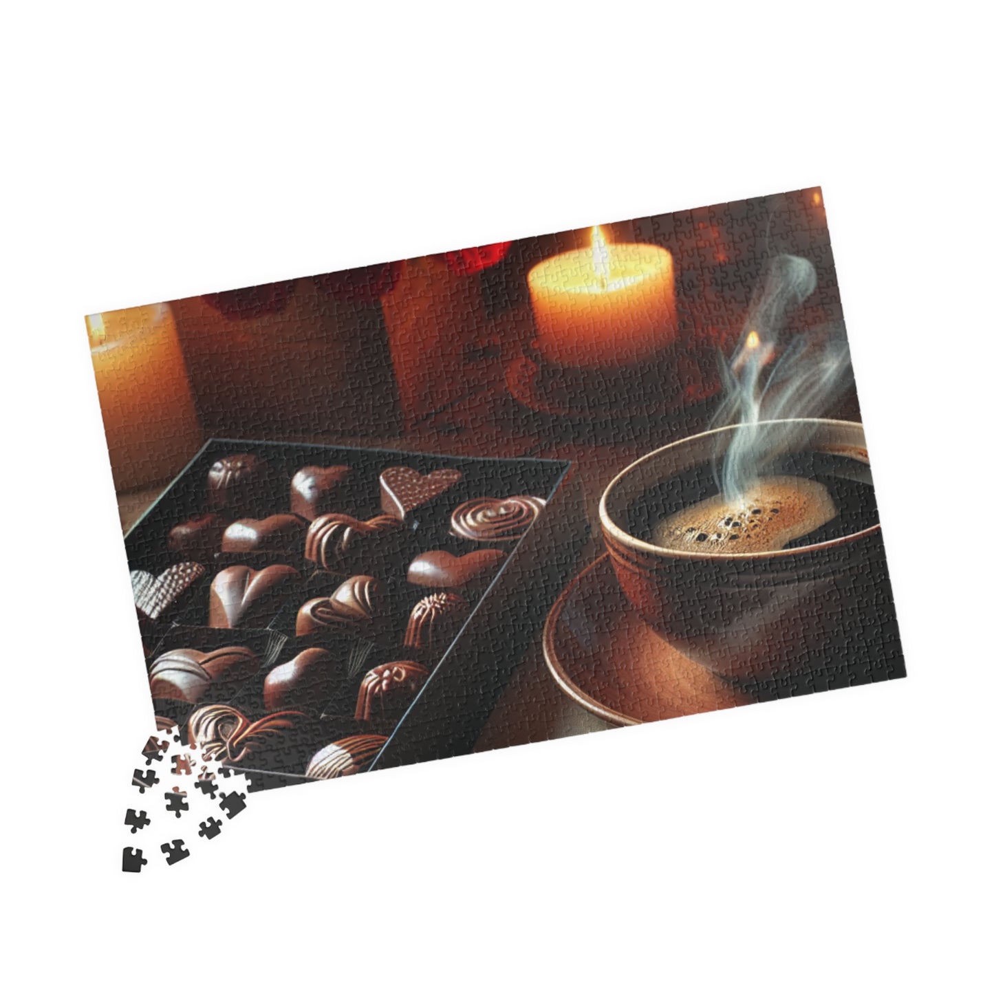 Valentine’s Indulgence Jigsaw Puzzle – Cozy Chocolate, Coffee & Candlelight Scene, Perfect Romantic Gift