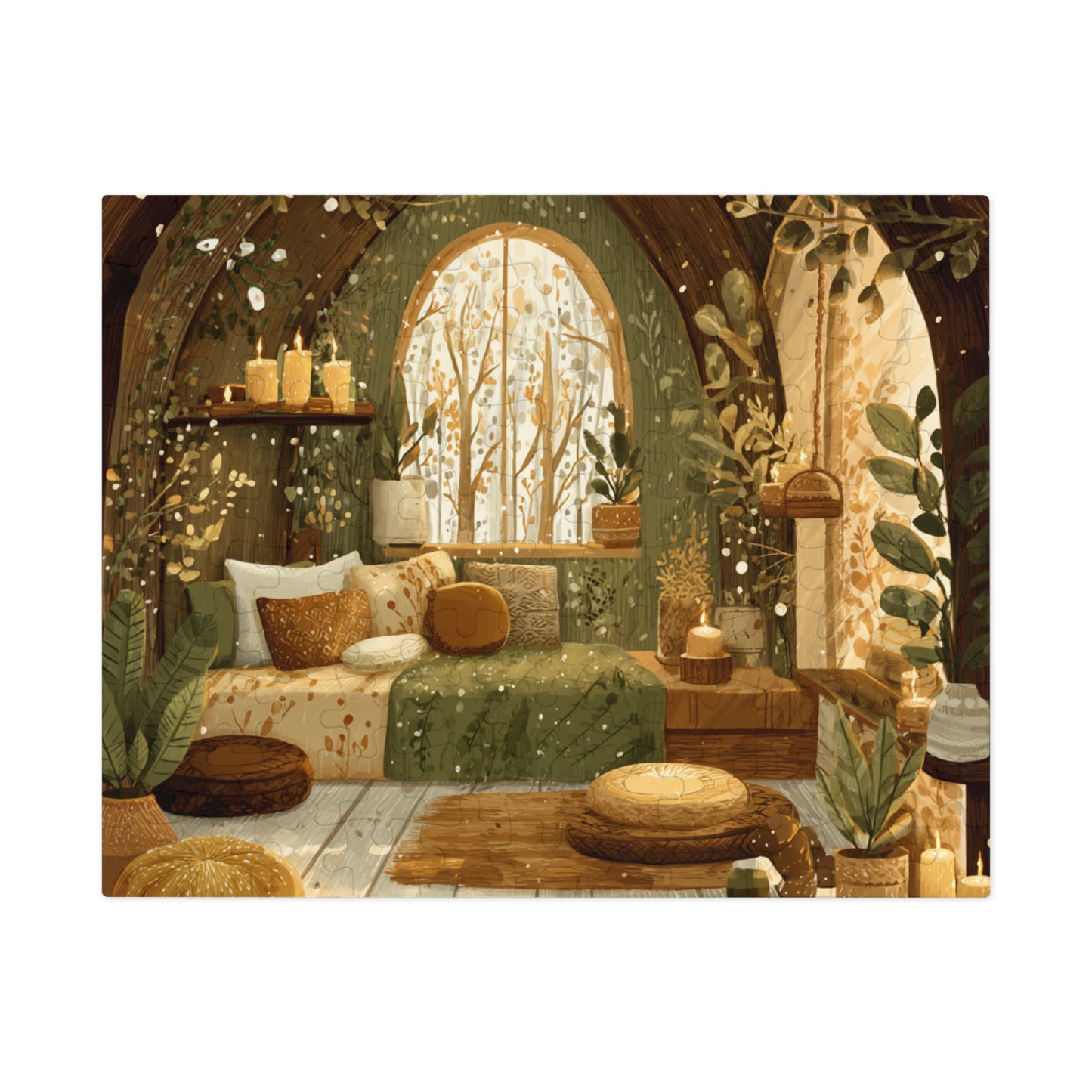 Cozy Green Nook Jigsaw Puzzle with Tin – Calming Botanical Room Scene