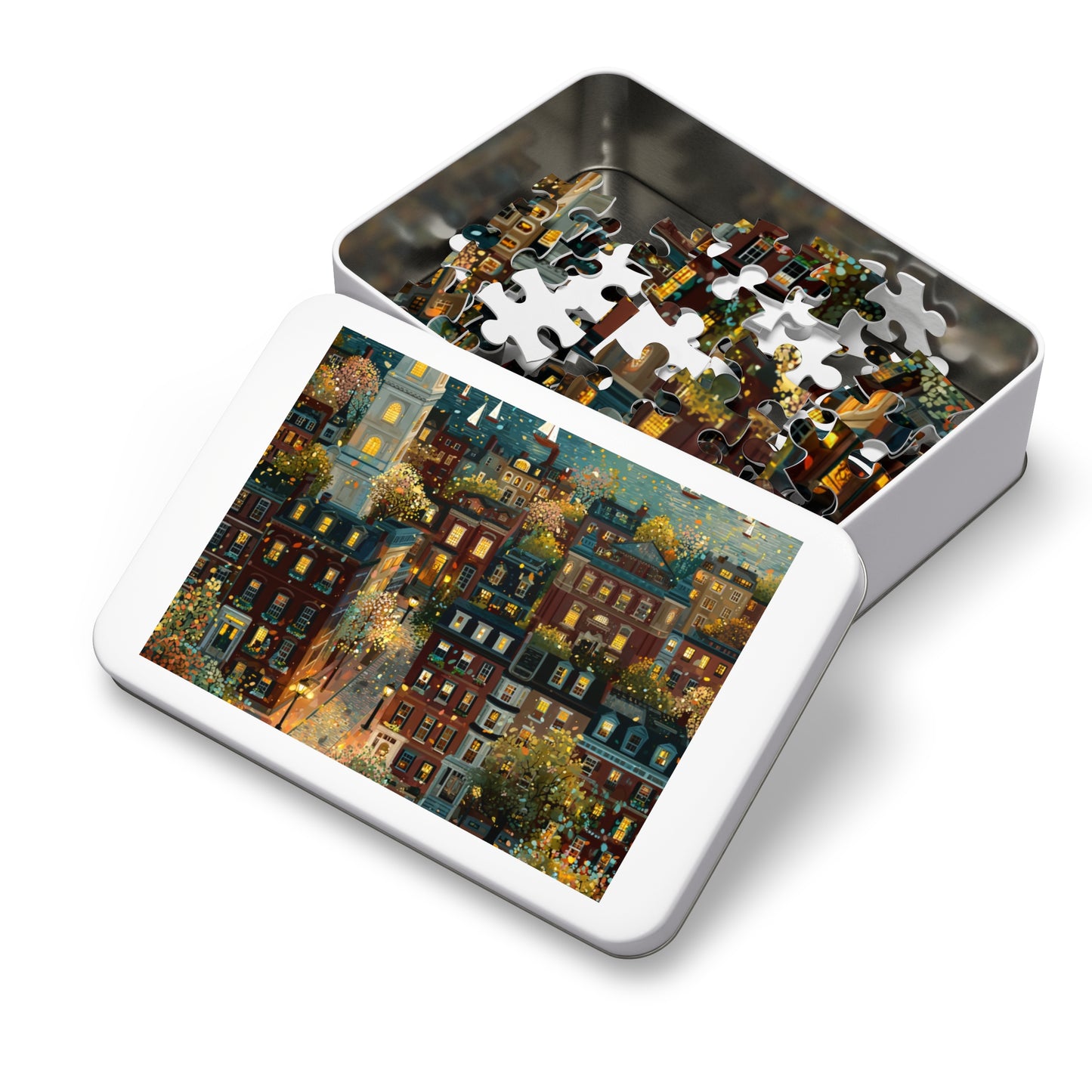 Whimsical Boston Puzzle – A Magical New England Adventure Jigsaw Puzzle with Tin