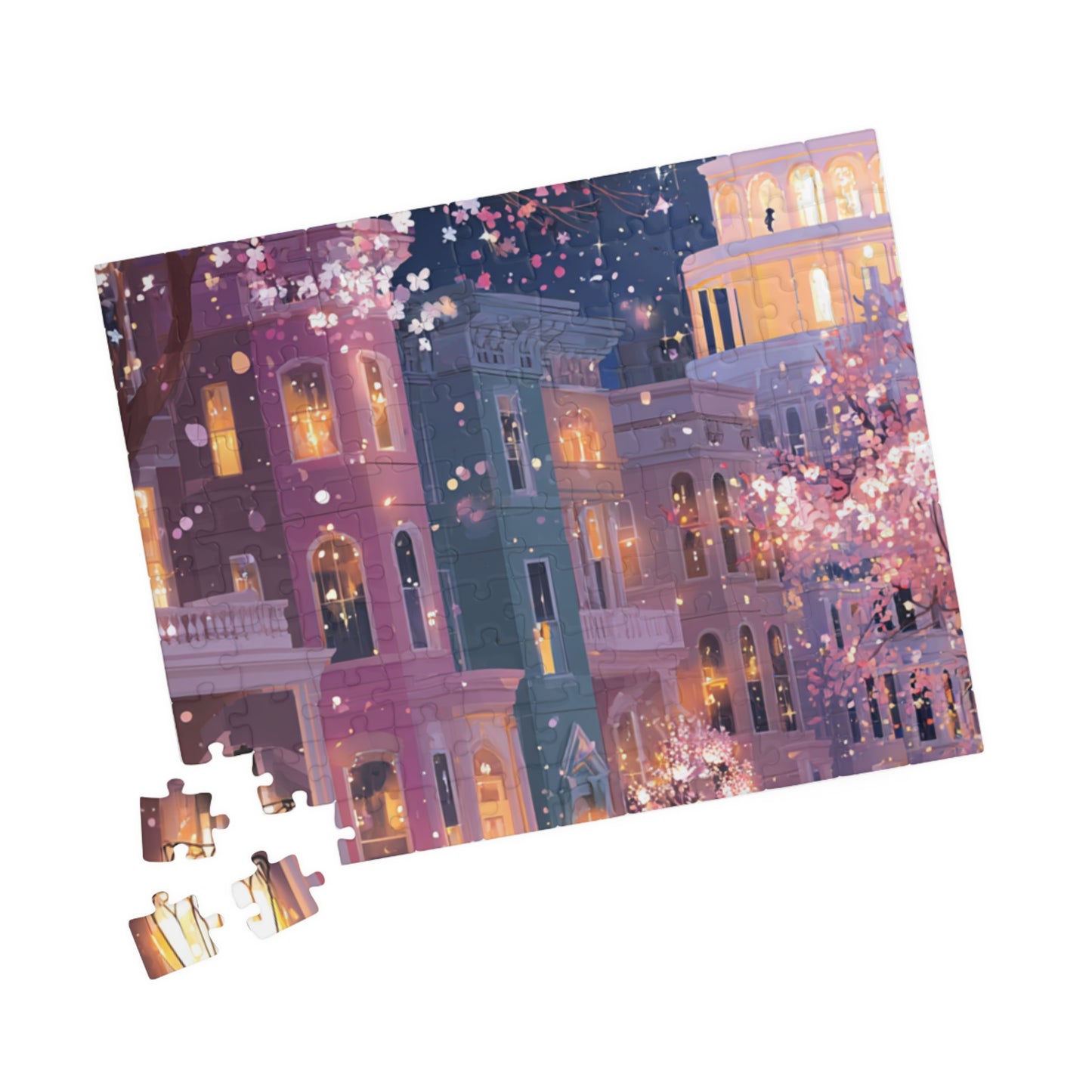 Washington DC Cherry Blossom Cityscape Puzzle — Scenic Nighttime Street 110–1014 Piece Jigsaw