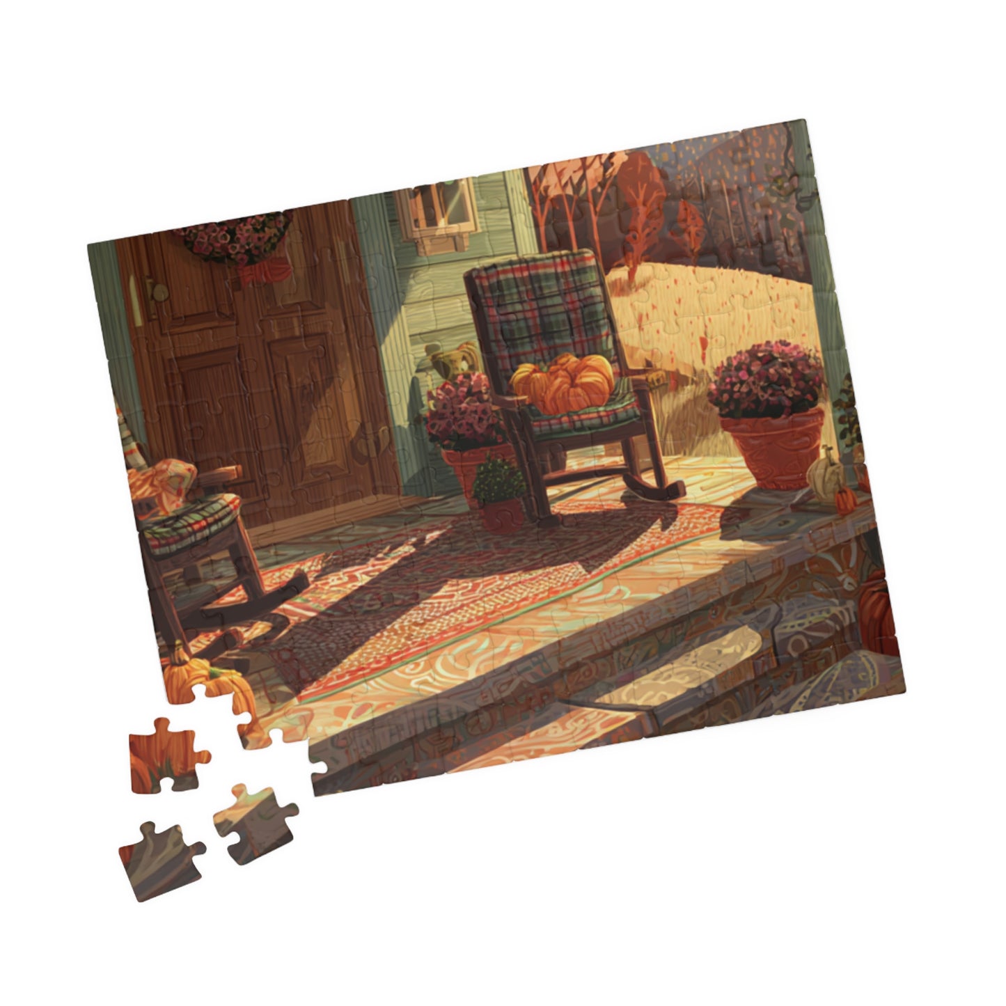 Autumn Porch Scene Jigsaw Puzzle — Cozy Fall Pumpkin Puzzle (110–1014 Pieces)