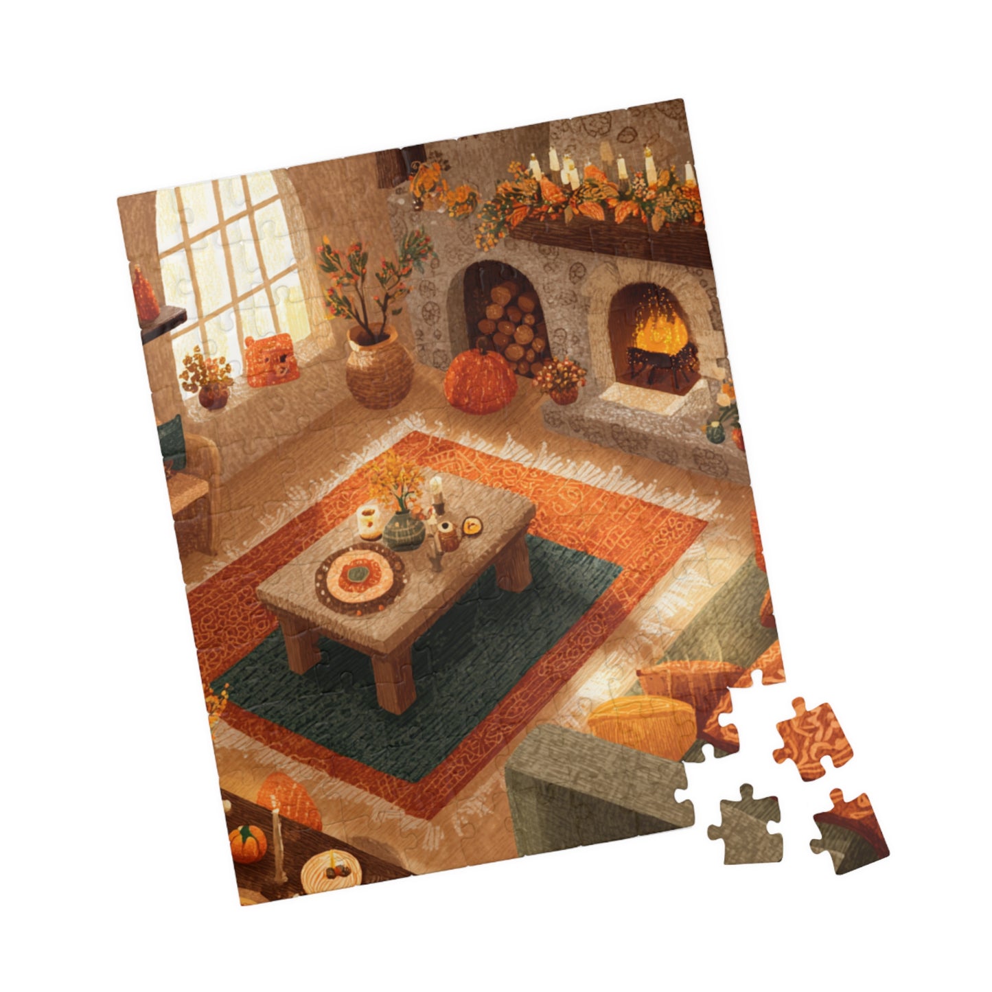 Fireside Comfort Puzzle | Cozy Autumn Living Room Scene | Glowing Fall Fireplace Jigsaw | Jazz N’ Coffee Puzzles