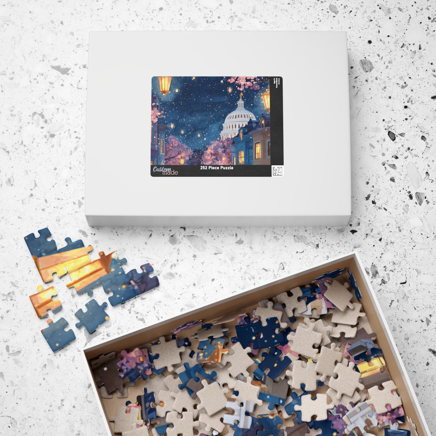 Cherry Blossom Night Skyline Puzzle — Washington Capitol Evening Jigsaw (110–1014 pcs)