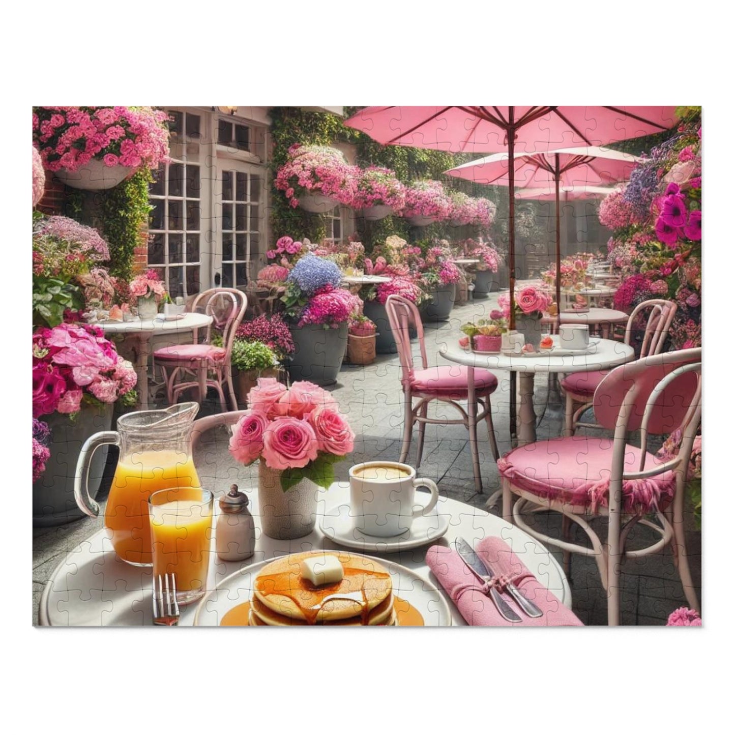 Blooming Café Bliss: Pancakes In Paradise- Jigsaw Puzzle