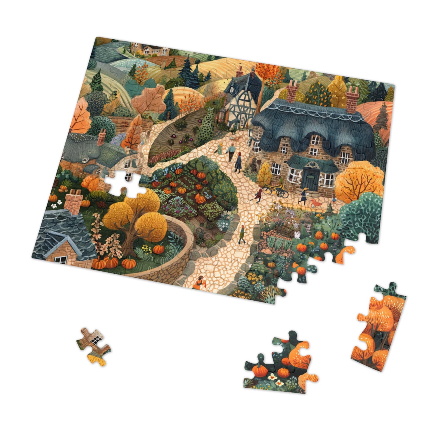 Autumn Cottage Village Jigsaw Puzzle — 500-Piece Fall Village Puzzle with Tin Gift Box