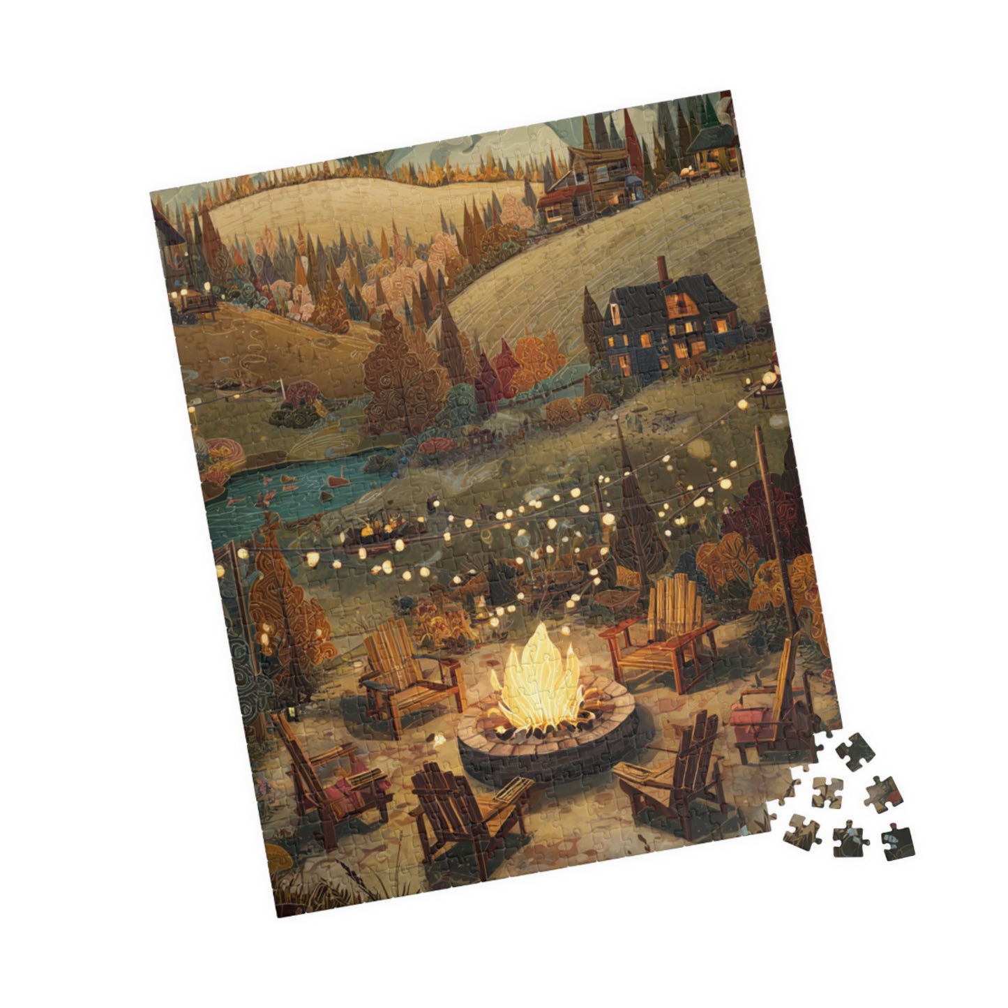 Countryside Fire Pit Puzzle | Cozy Autumn Campfire Scene | Family Game Night | Nature Gift | Jazz N’ Coffee Puzzles
