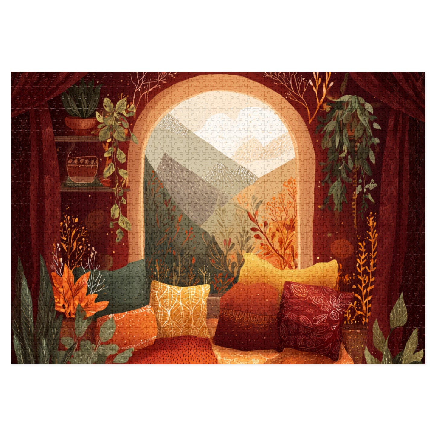 Cozy Window View Jigsaw Puzzle with Tin – Autumn Cabin Scenic Puzzle