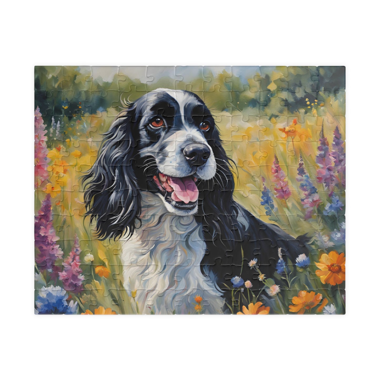 Beautiful Black and White Parti Cocker Spaniel Dog Puzzle - 110, 252, 520, 1014-piece, Perfect Gift for Dog Lovers