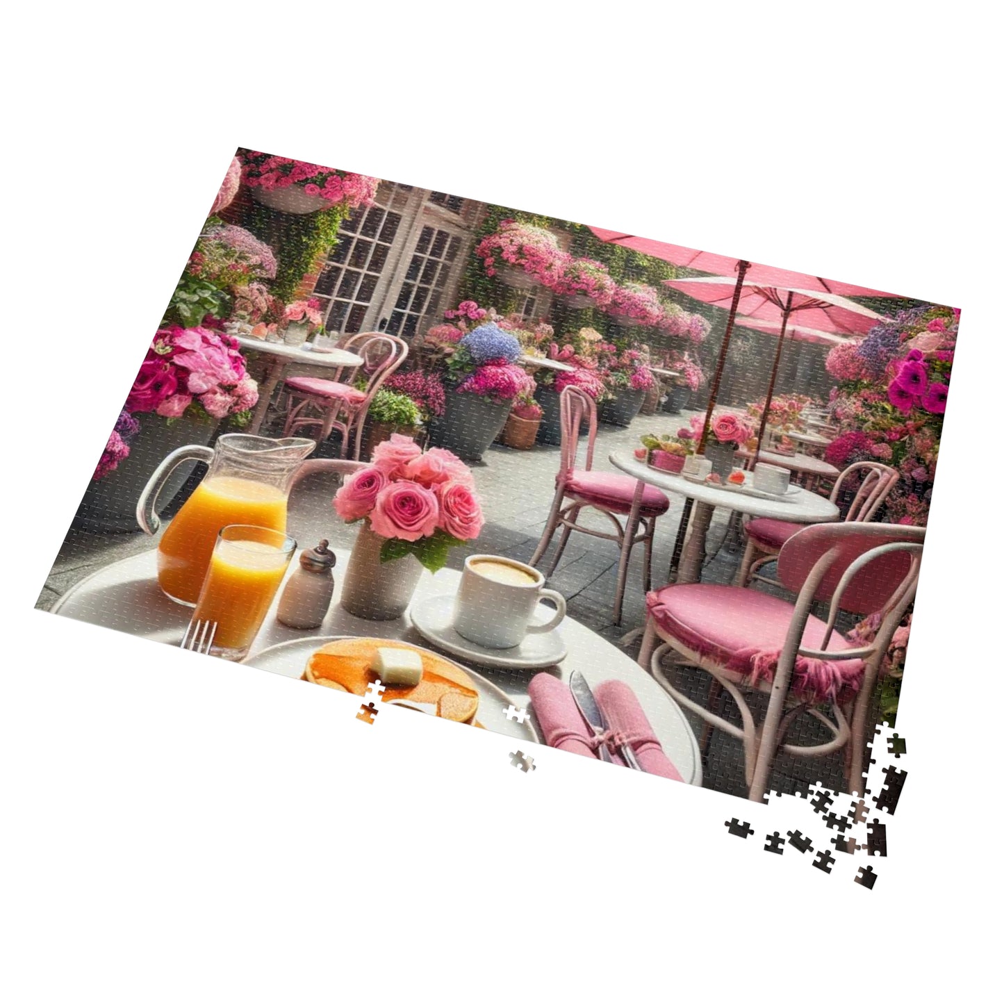Blooming Café Bliss: Pancakes In Paradise- Jigsaw Puzzle