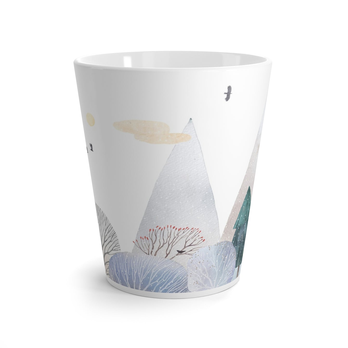 Whimsical Scenic Latte Mug with Mountains and Trees