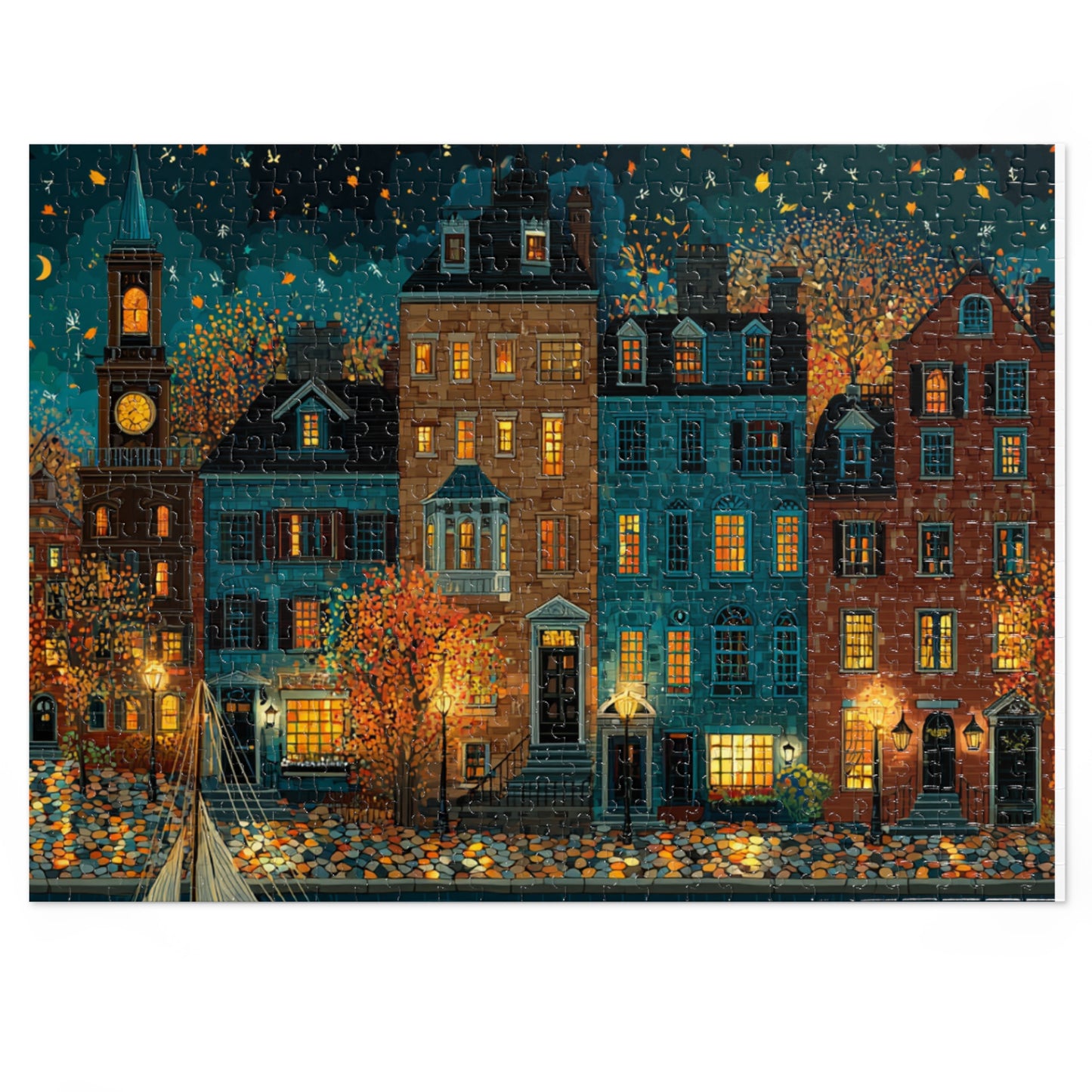 Whimsical Pennsylvania Fall Neighborhood Puzzle – A Cozy Autumn Escape Jigsaw Puzzle with Tin