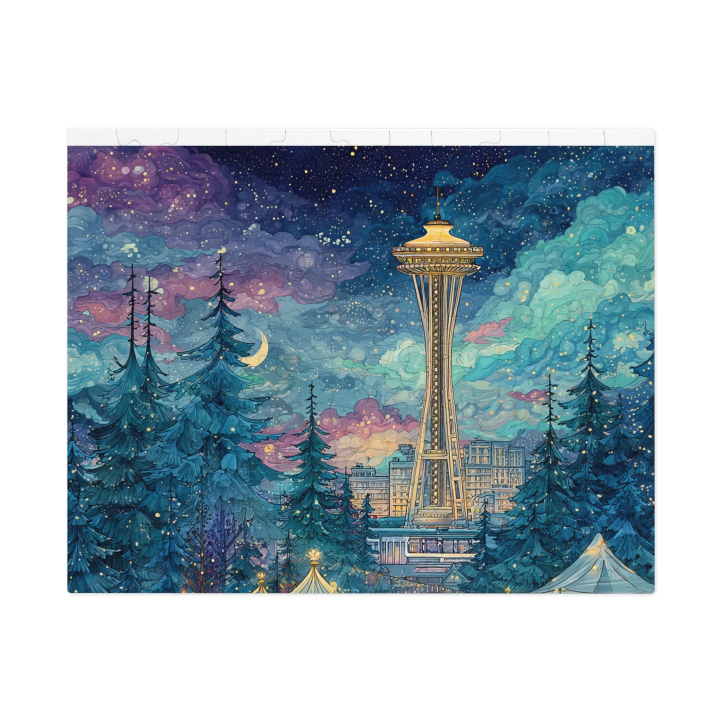 Whimsical Seattle Jigsaw Puzzle with Tin