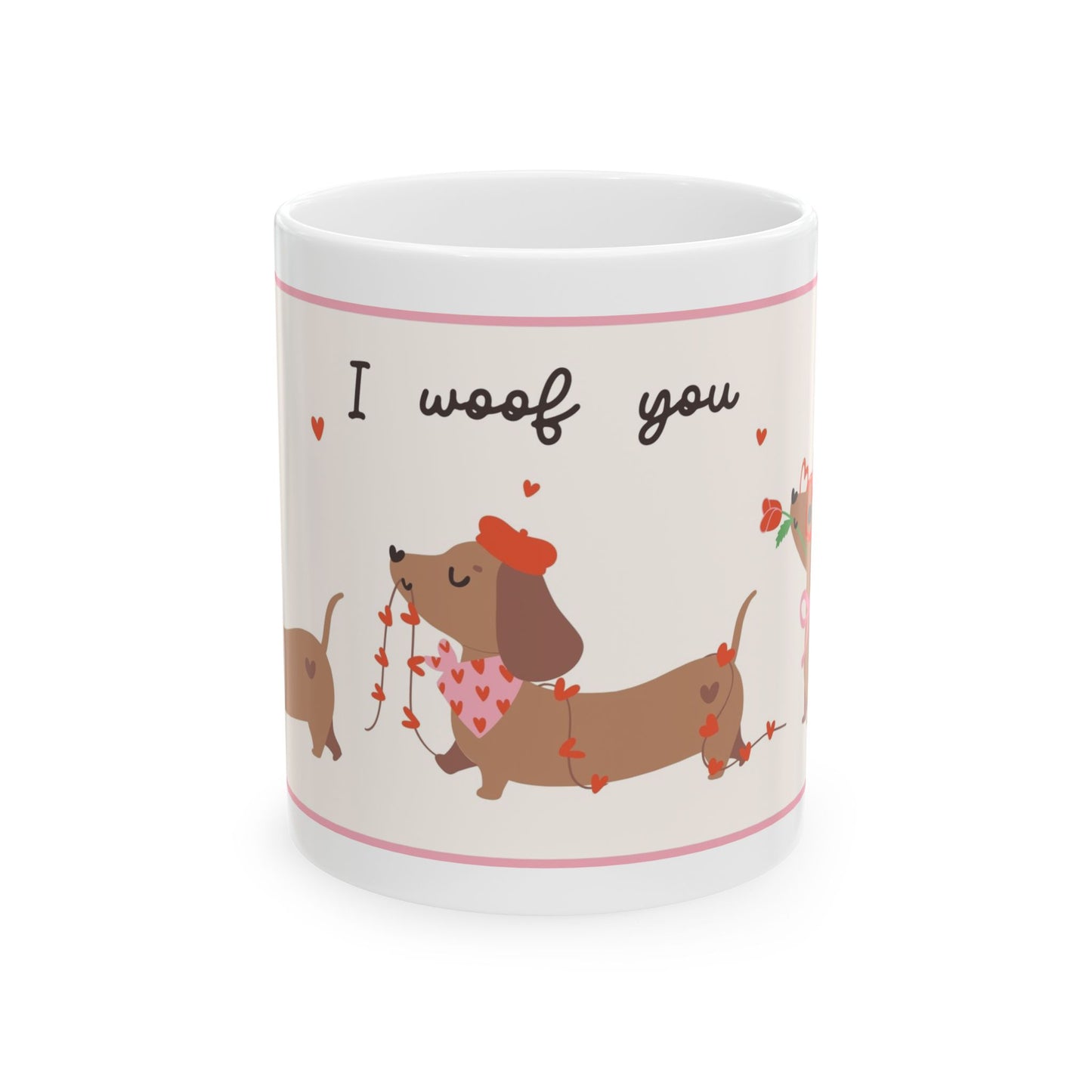 Cute Dachshund Mug, I Woof You Sausage Dog Coffee Cup, Funny Wiener Dog Lover Gift, Dog Mom Mug, 11oz and 15oz