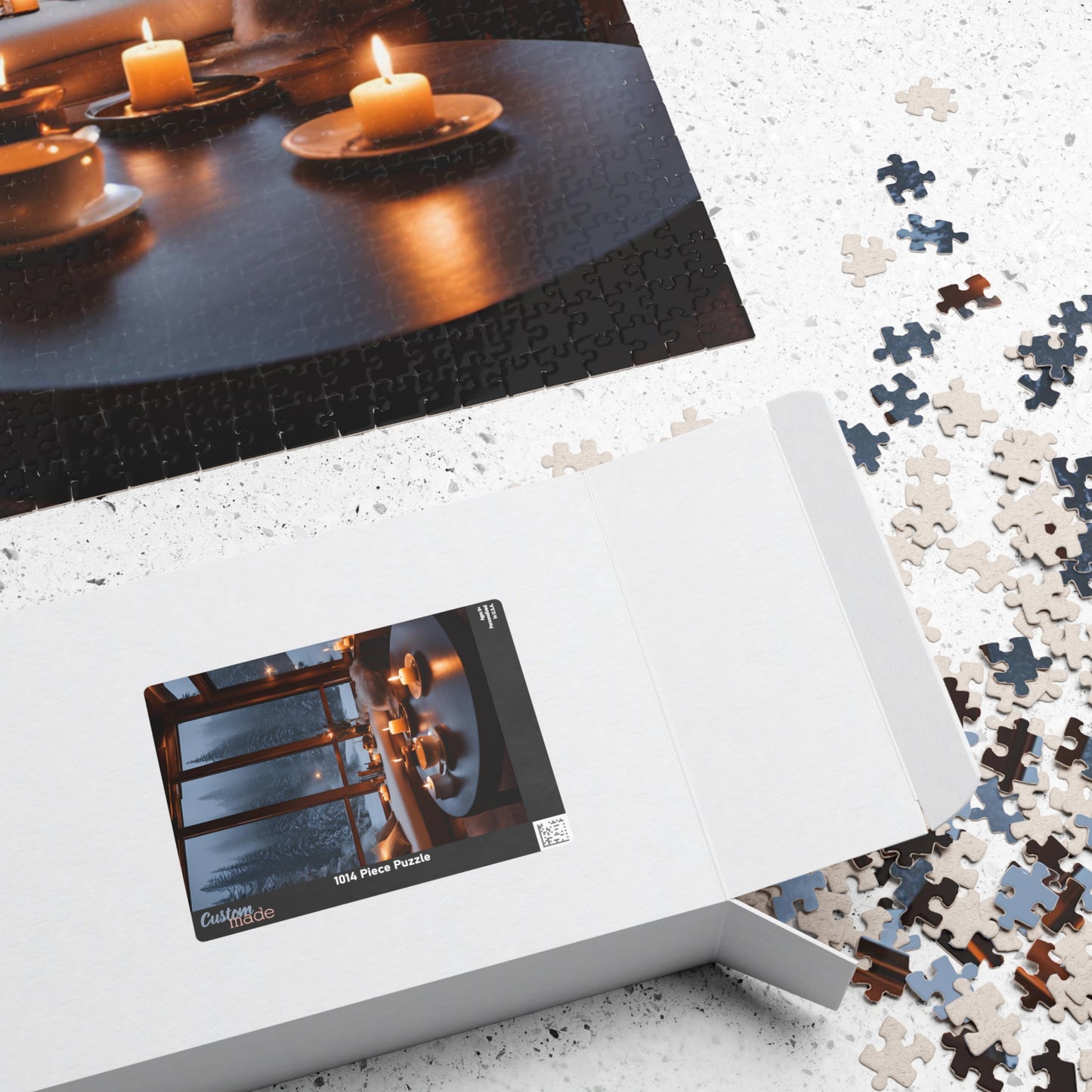 Snowy Night Retreat- Puzzle of a Cozy Living Room with Firelight and Hot Coffee