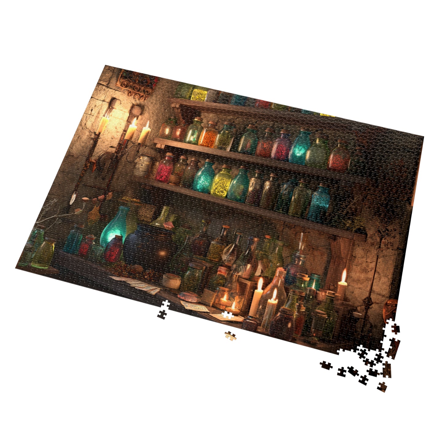 Witchs Potion Room Puzzle with Spellbinding Bottles, Magical Brews an Enchanted Jigsaw Puzzle with Decorative Tin
