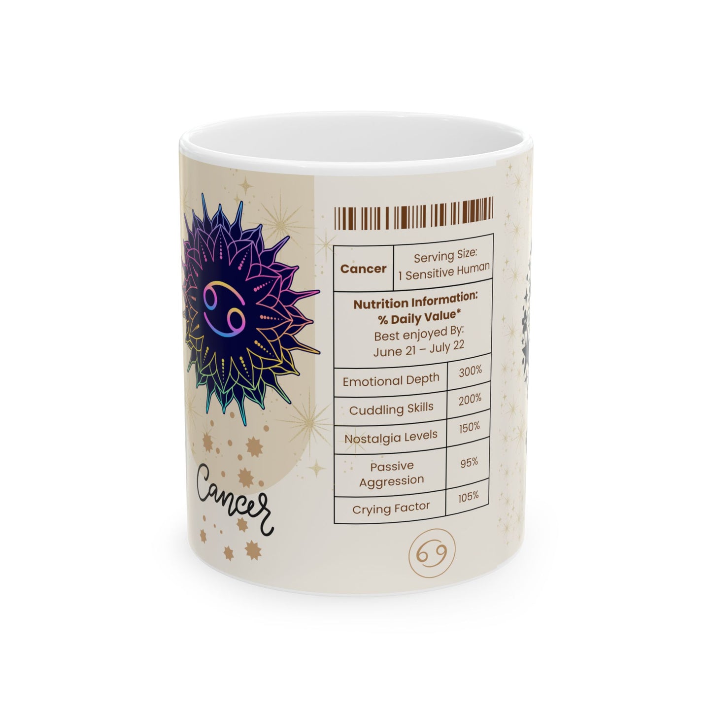 Cancer Nutrition Facts Mug, Funny Astrology Gift, Zodiac Ceramic Mug 11oz & 15oz, Birthday Gift for Cancer, Astrology Lover Gift