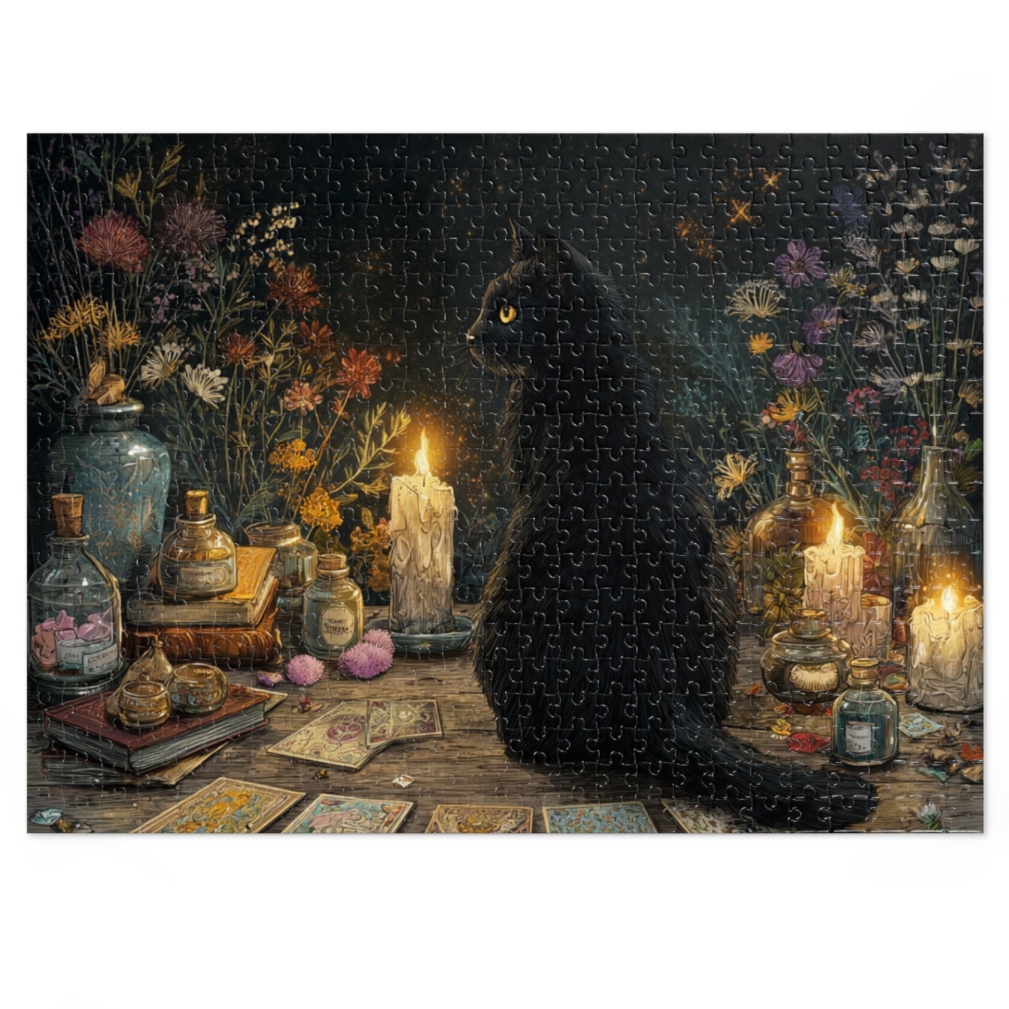 Mystical Black Cat Puzzle,  Enchanted Tarot, Candles & Herbs Jigsaw Puzzle in Gift Tin - Mystical Vibes, Halloween Gift. Gothic Gift