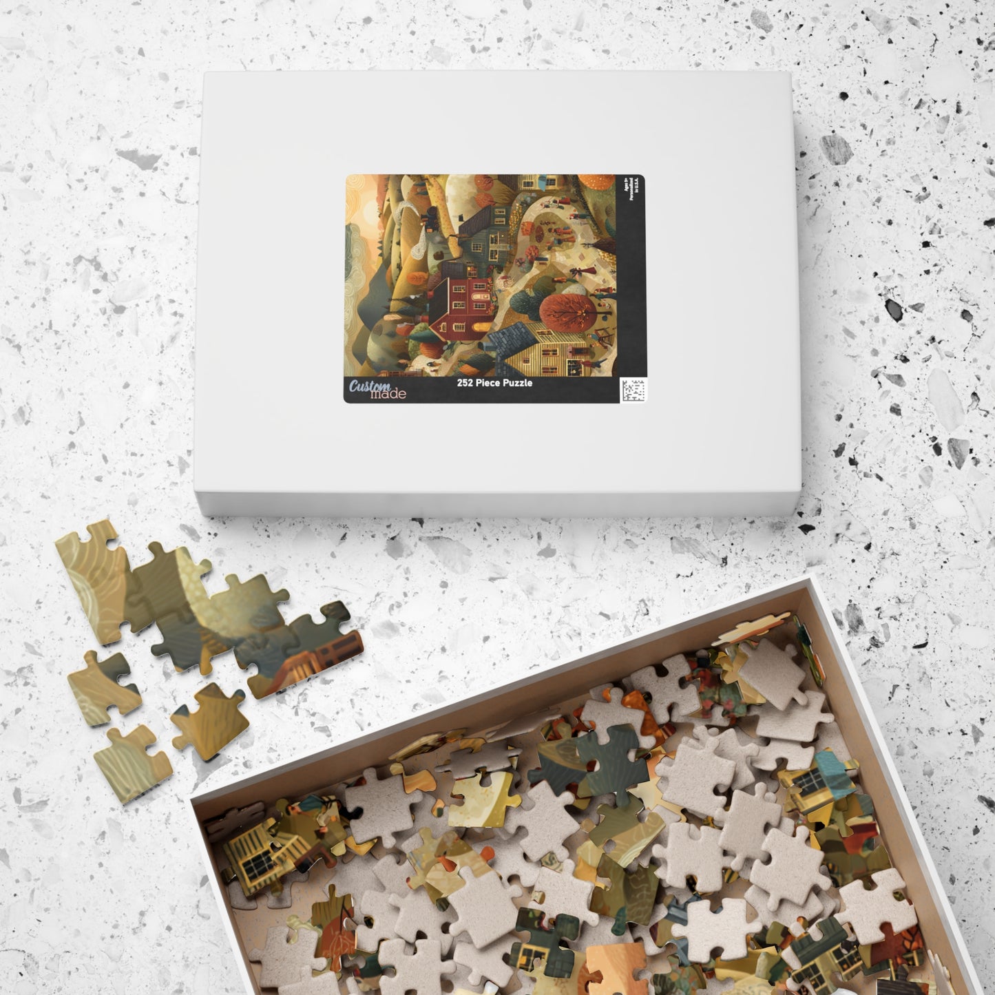 Golden Harvest Lane Puzzle | Cozy Autumn Village Scene | Fall Countryside Jigsaw Gift | Jazz N’ Coffee Puzzles
